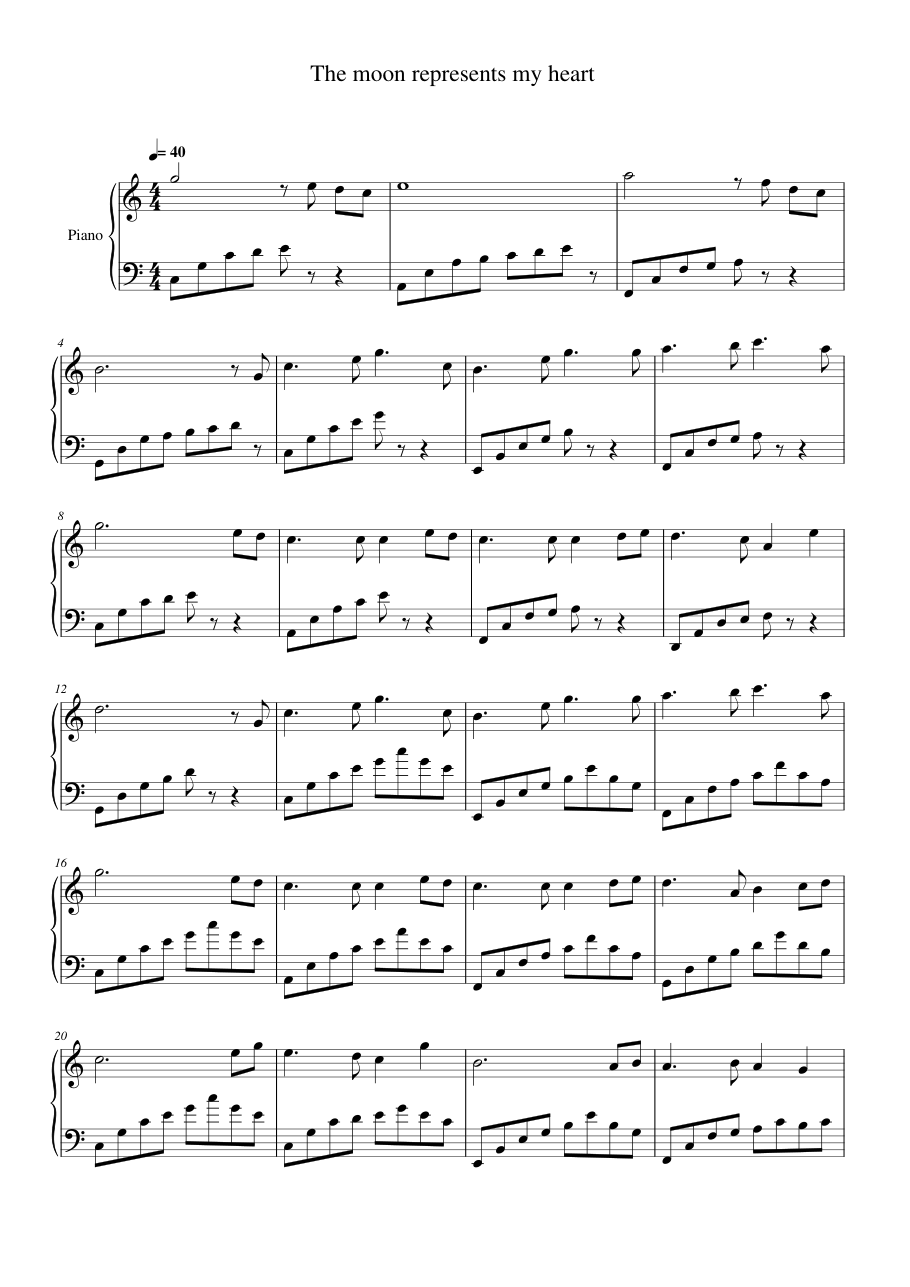 The moon represents my heart Piano Sheet Music Page 1 Free PDF