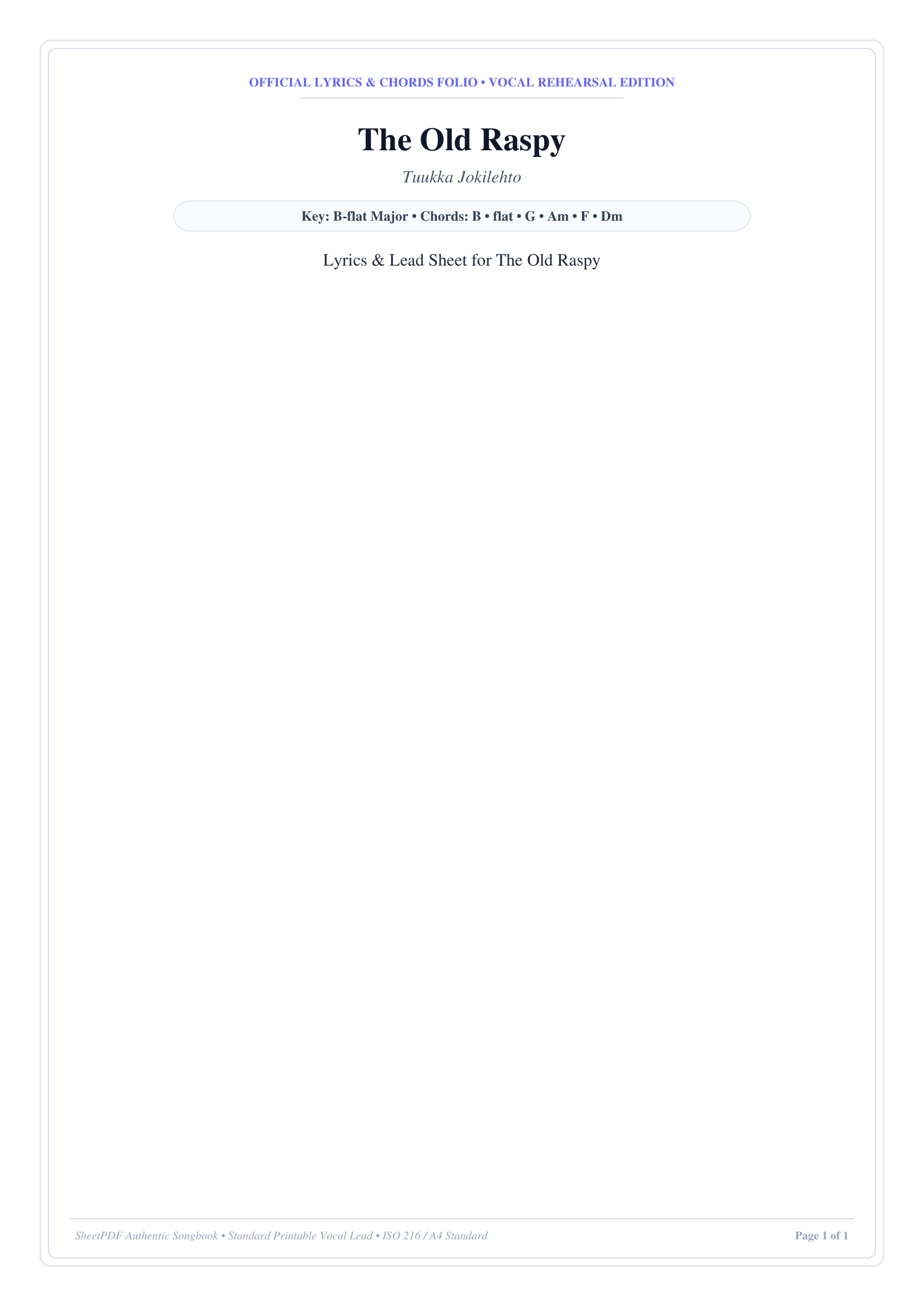 The Old Raspy Piano Sheet Music Page 1 Free PDF