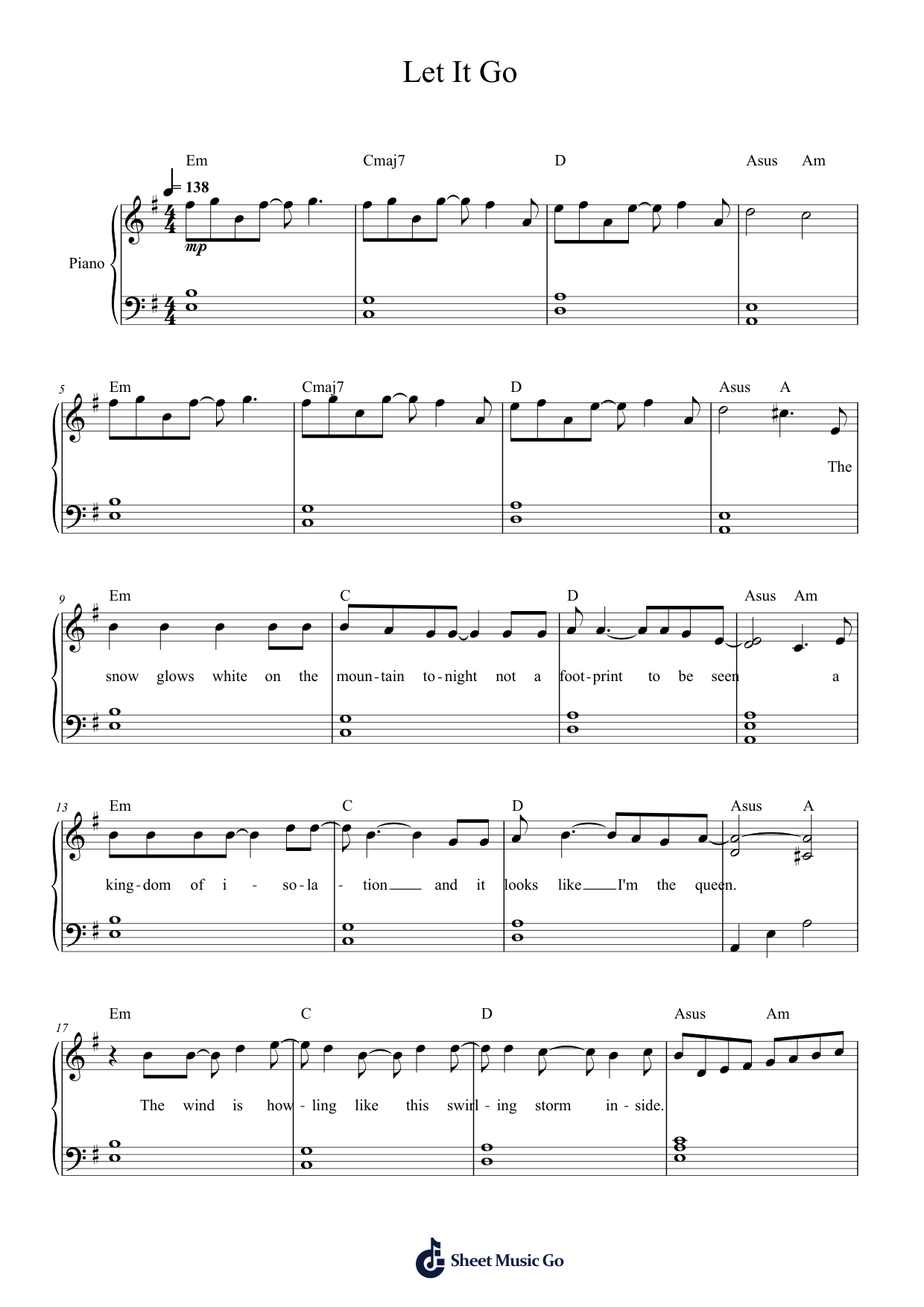 Let It Go Piano Sheet Music Page 1 Free PDF