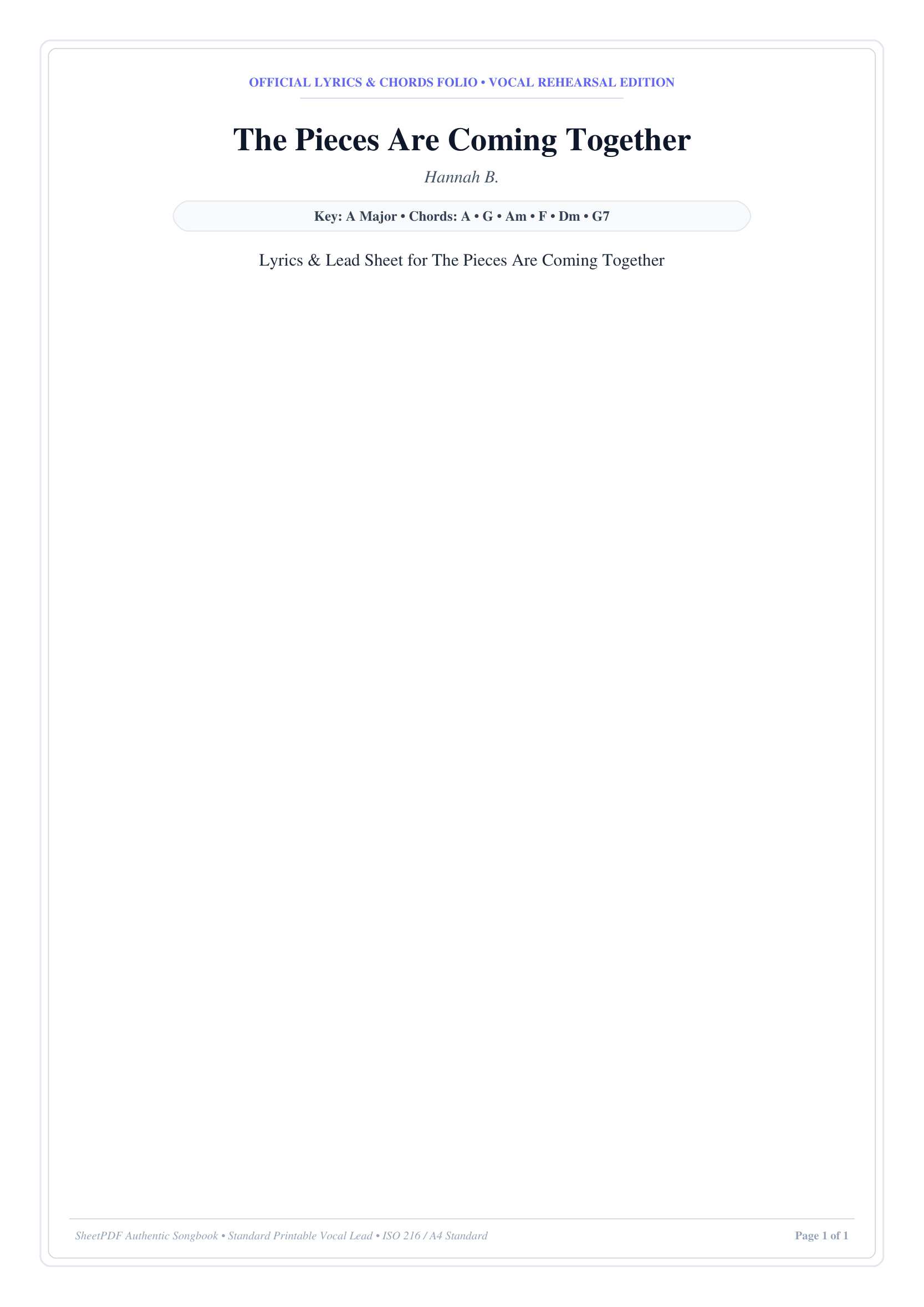 The Pieces Are Coming Together Piano Sheet Music Score Page 1