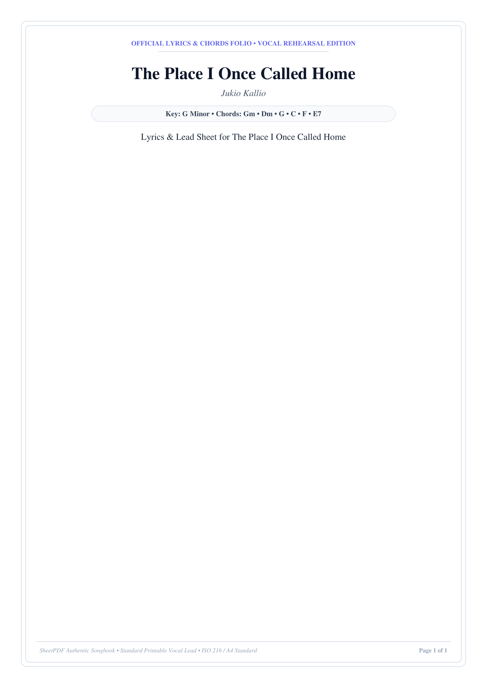 The Place I Once Called Home Piano Sheet Music Page 1 Free PDF