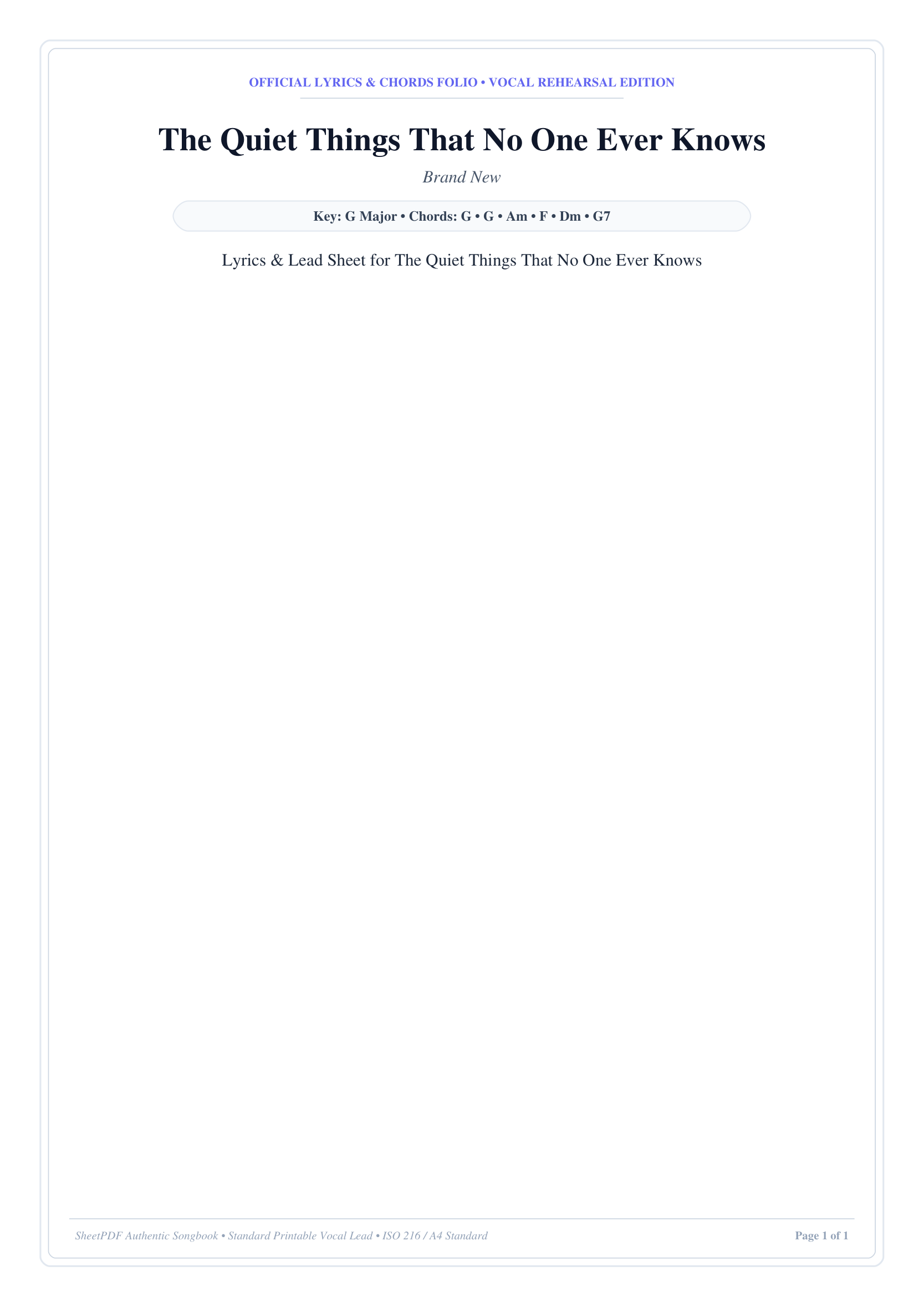 The Quiet Things That No One Ever Knows Piano Sheet Music Page 1 Free PDF