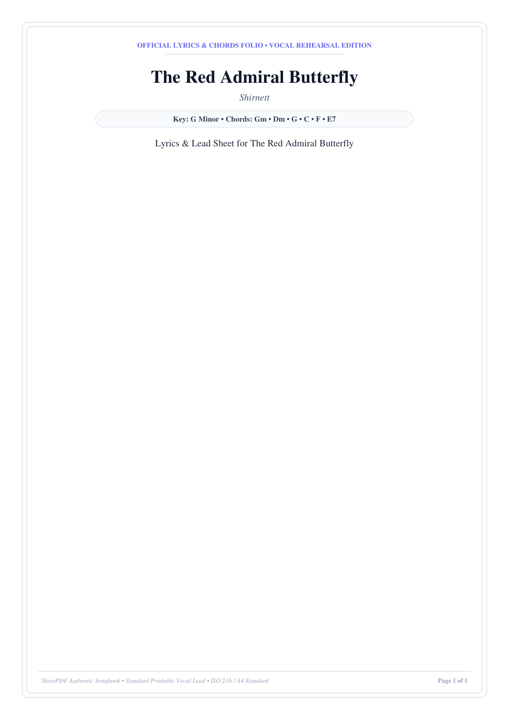 The Red Admiral Butterfly Piano Sheet Music Page 1 Free PDF