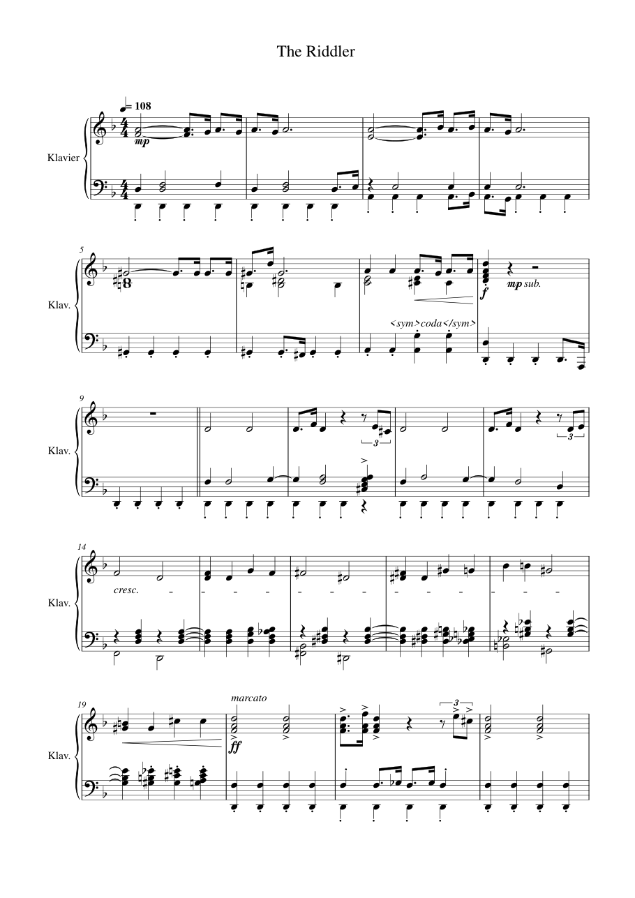 The Riddler Piano Sheet Music Score Page 1