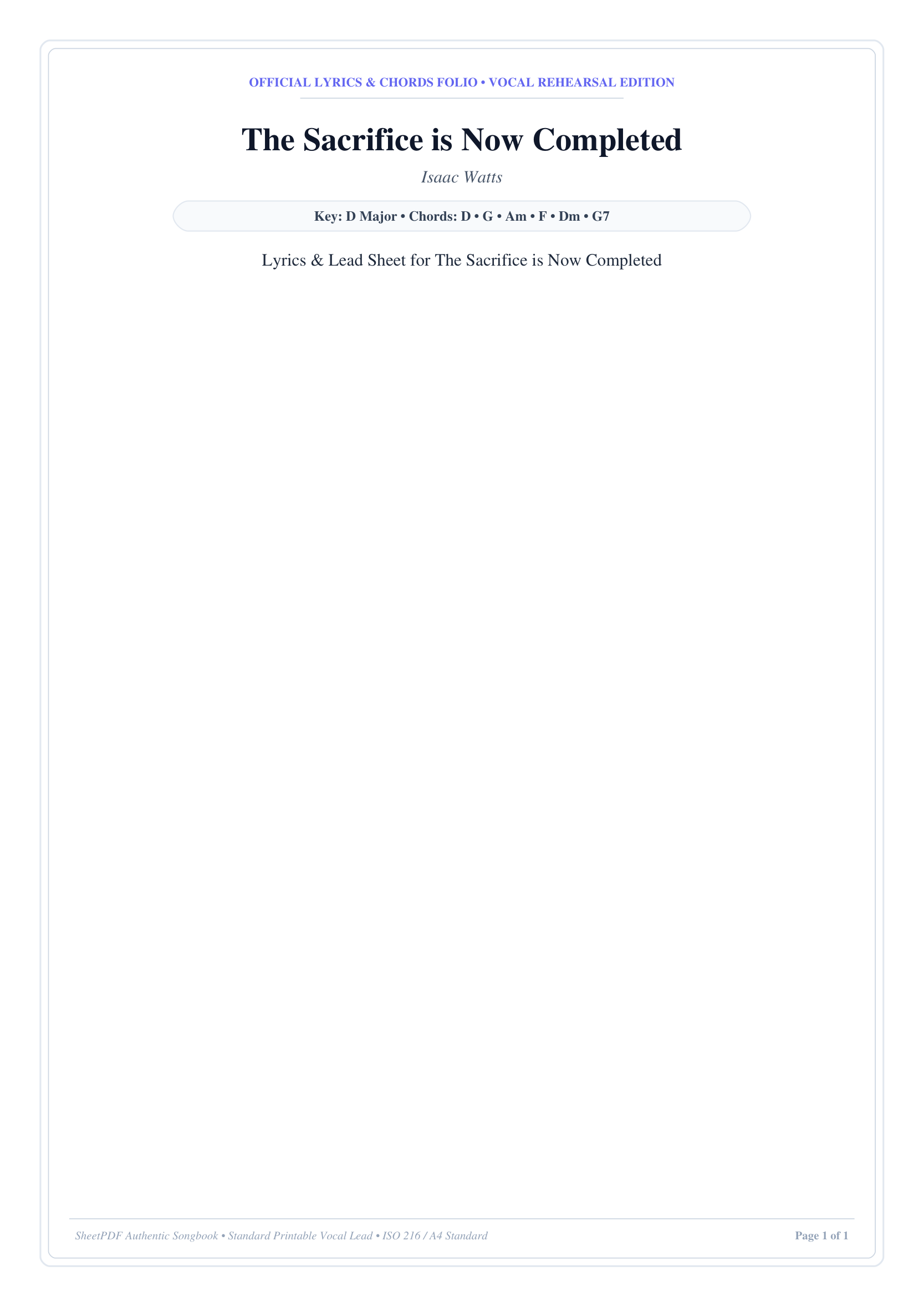 The Sacrifice is Now Completed Piano Sheet Music Score Page 1