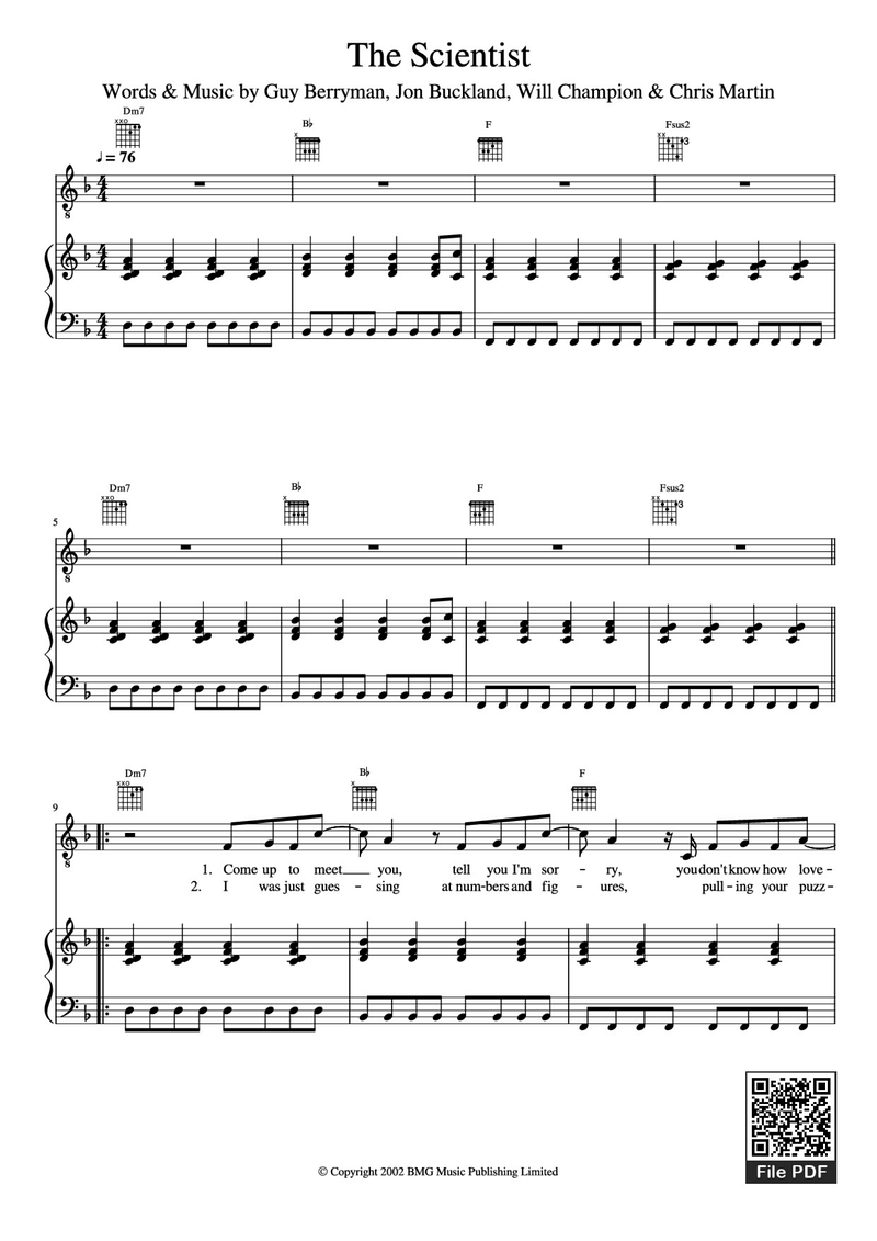 The Scientist Piano Sheet Music Score Page 1