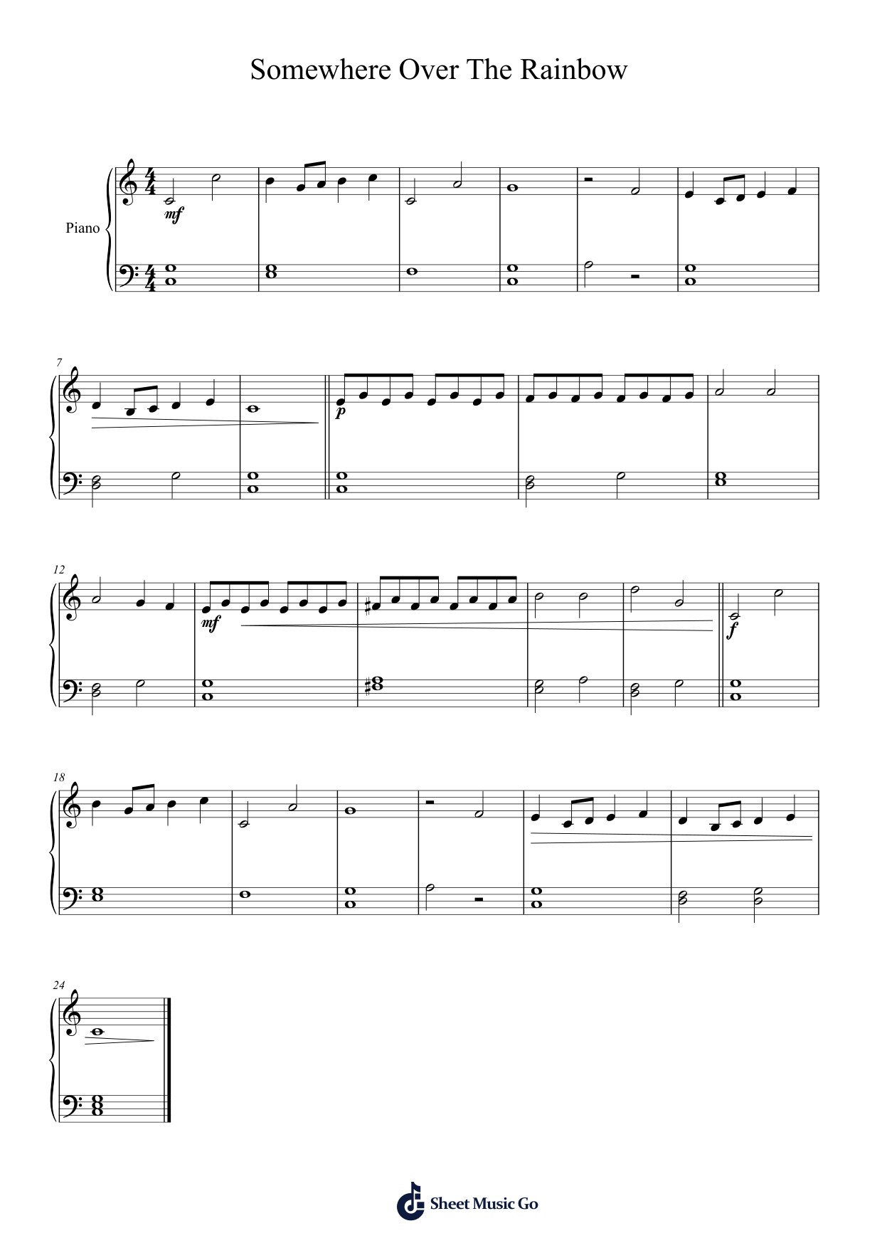 Rain Piano Sheet Music Score Page 1
