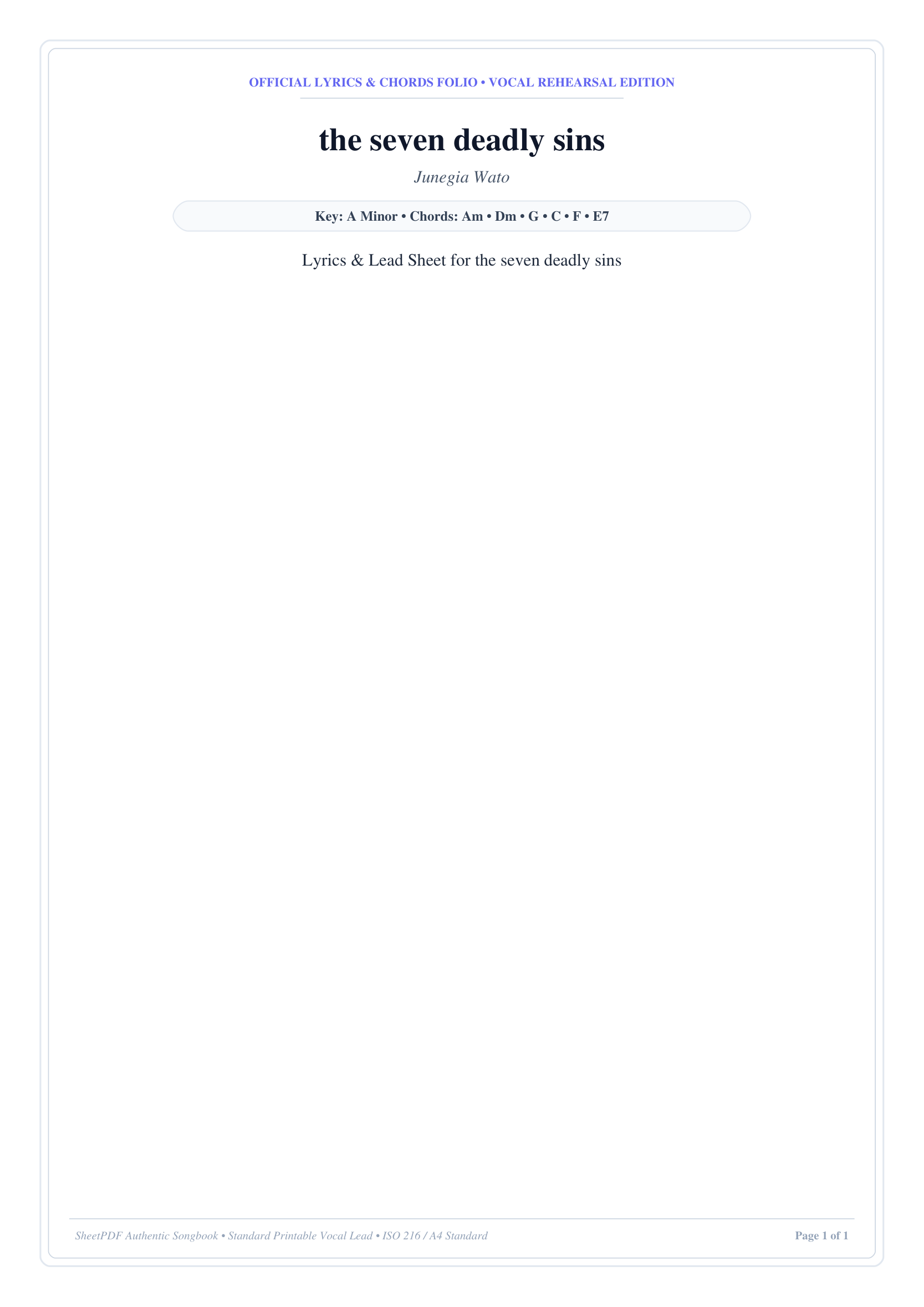 the seven deadly sins Piano Sheet Music Page 1 Free PDF