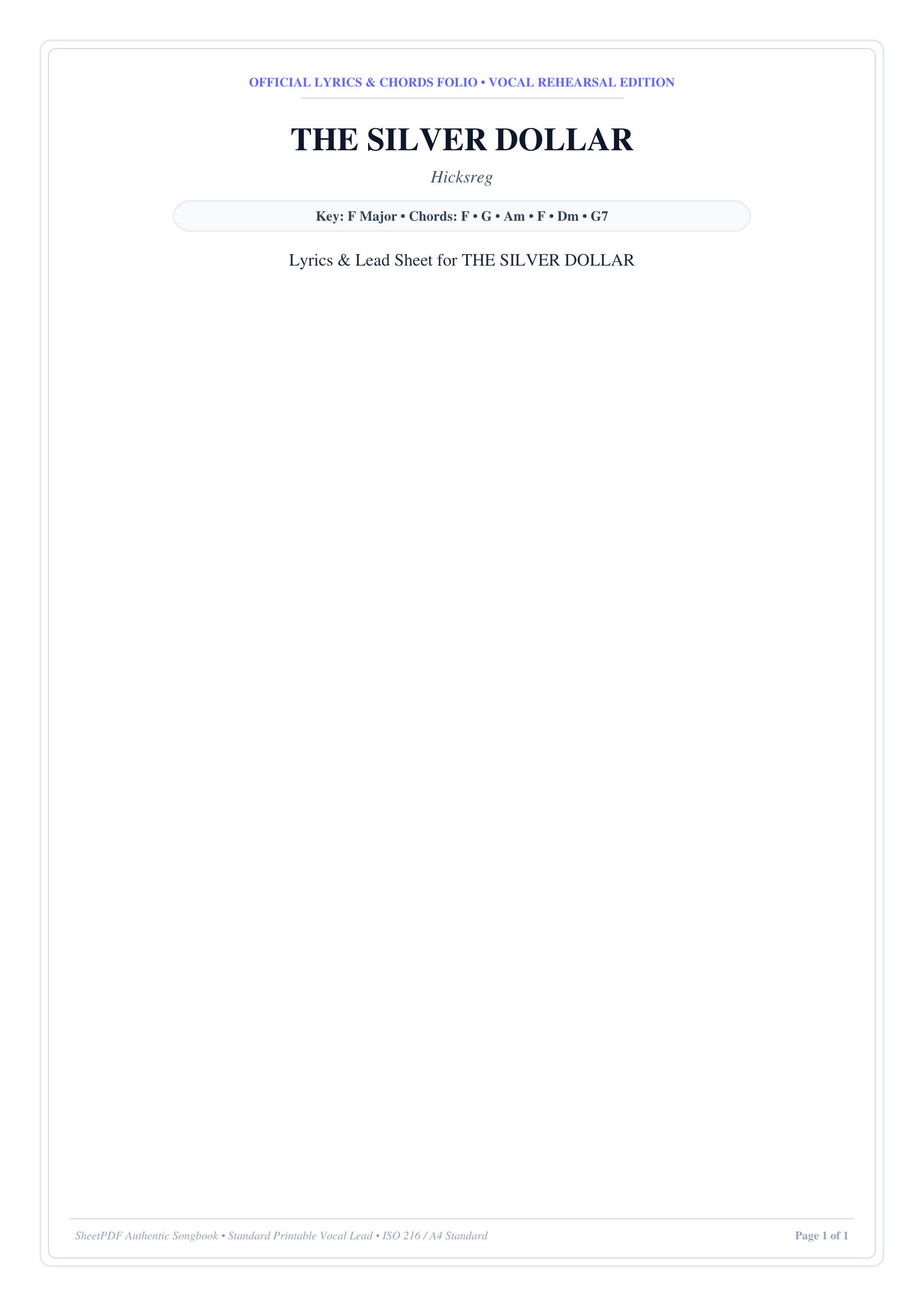 THE SILVER DOLLAR Piano Sheet Music Page 1 Free PDF