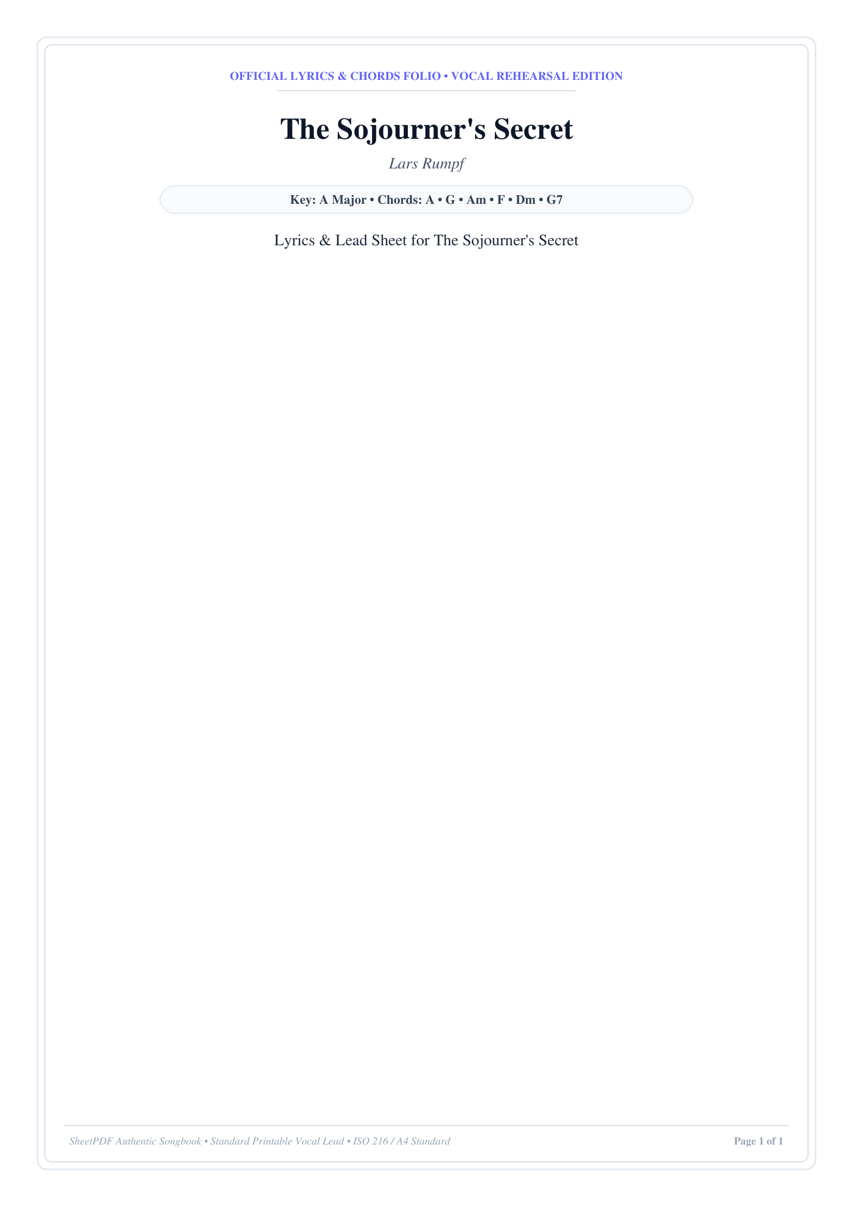 The Sojourner's Secret Piano Sheet Music Page 1 Free PDF