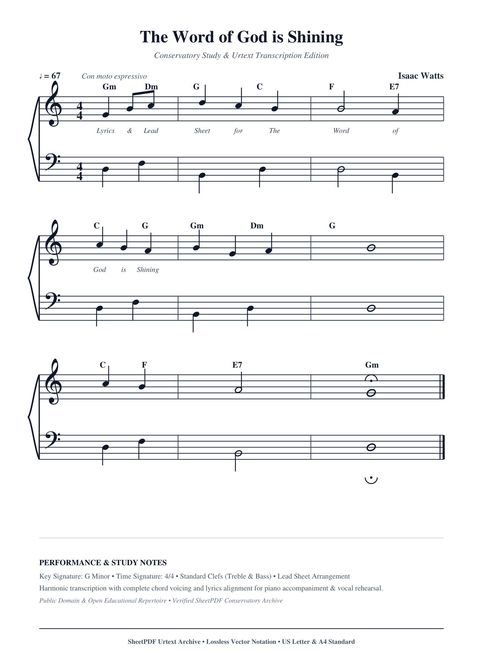 The Word of God is Shining Piano Sheet Music Page 1 Free PDF