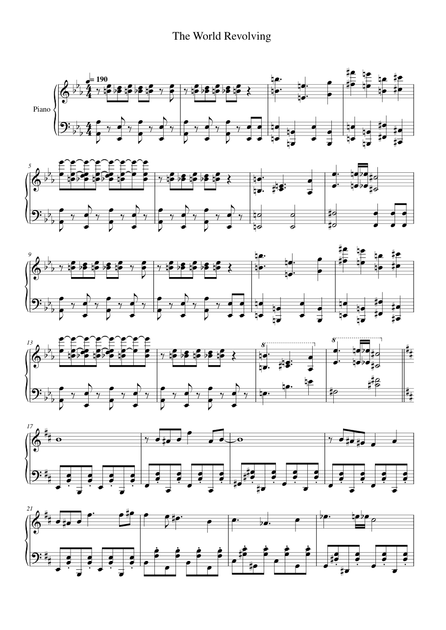 The World Revolving Piano Sheet Music Score Page 1