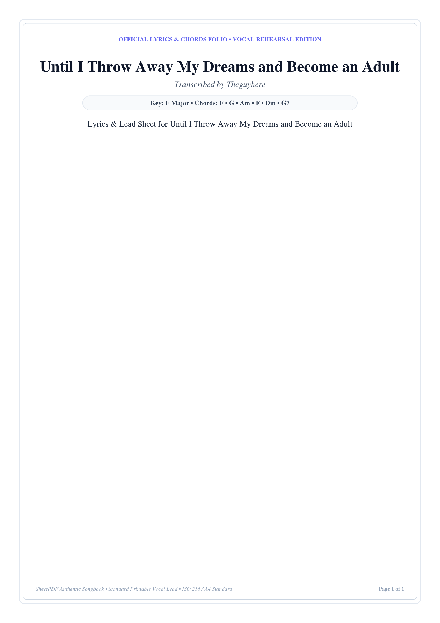 Until I Throw Away My Dreams and Become an Adult Piano Sheet Music Page 1 Free PDF