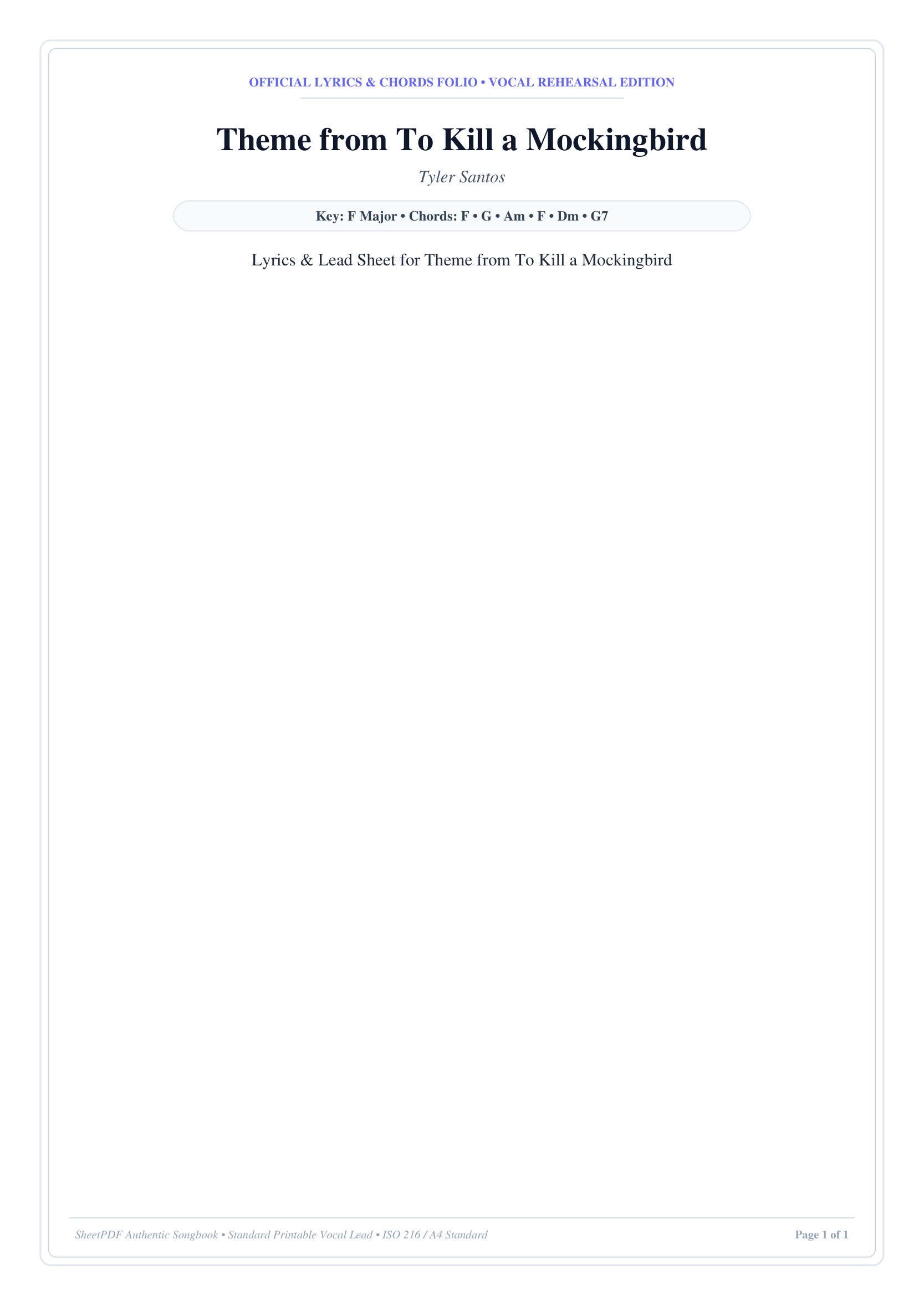 Theme from To Kill a Mockingbird Piano Sheet Music Page 1 Free PDF