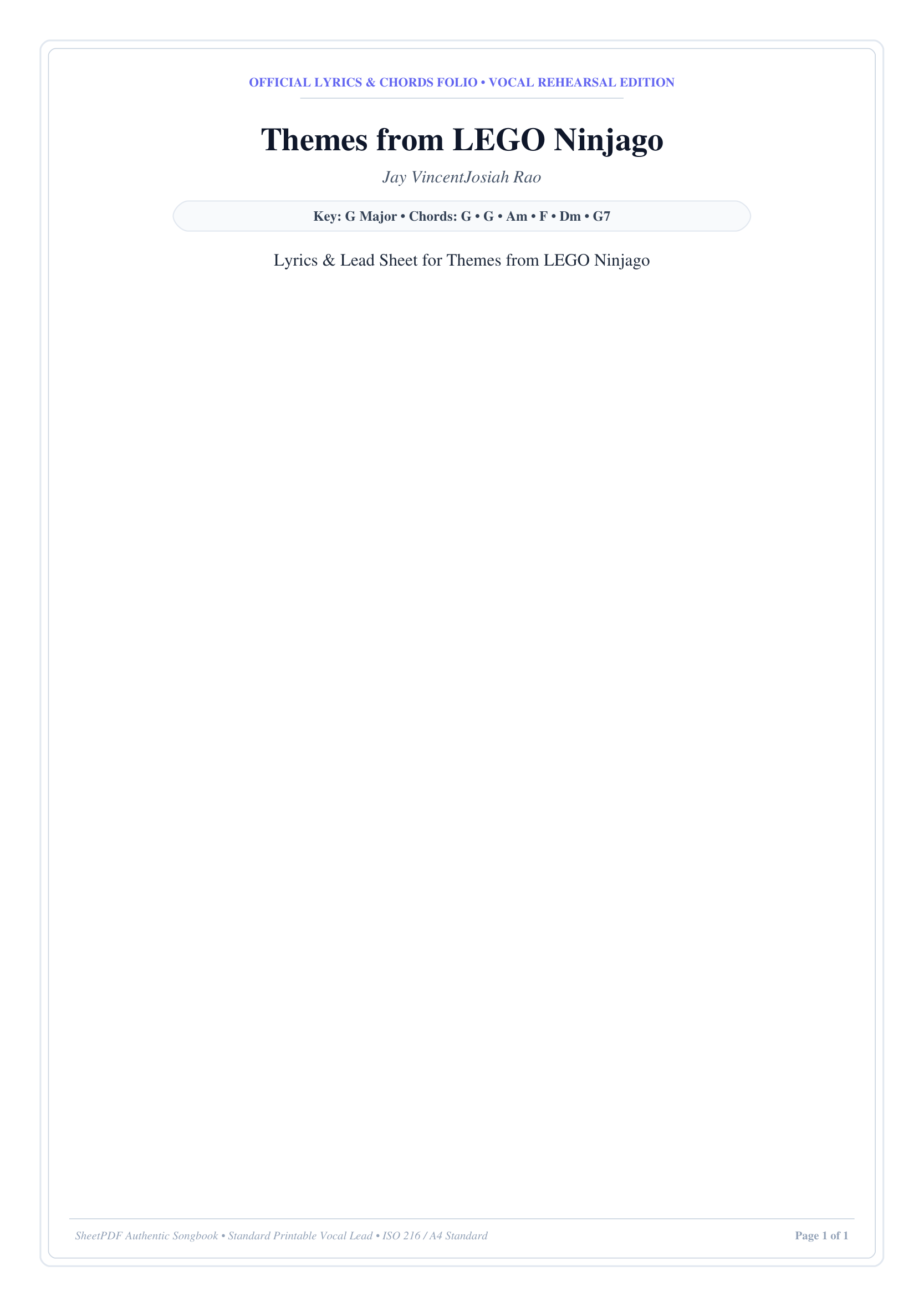 Themes from LEGO Ninjago Piano Sheet Music Page 1 Free PDF