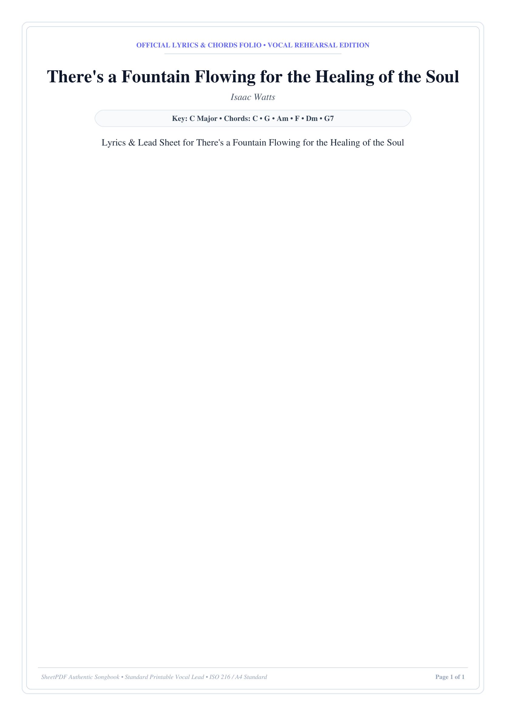 There's a Fountain Flowing for the Healing of the Soul Piano Sheet Music Page 1 Free PDF