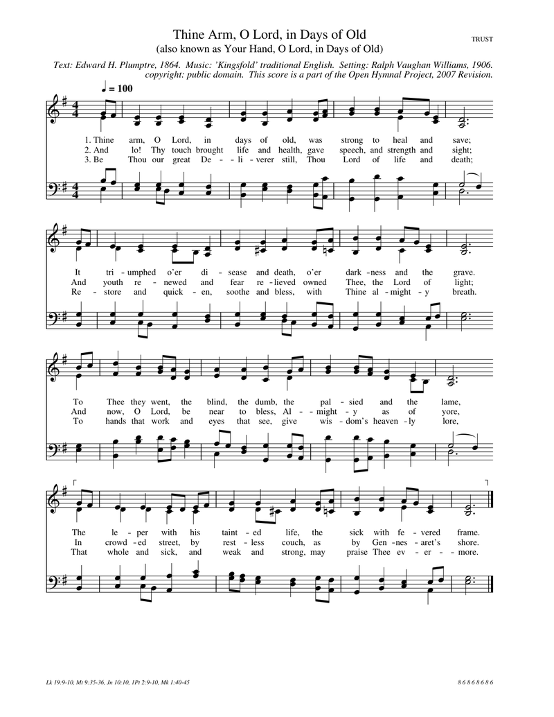 Thine Arm, O Lord, in Days of Old Piano Sheet Music Page 1 Free PDF