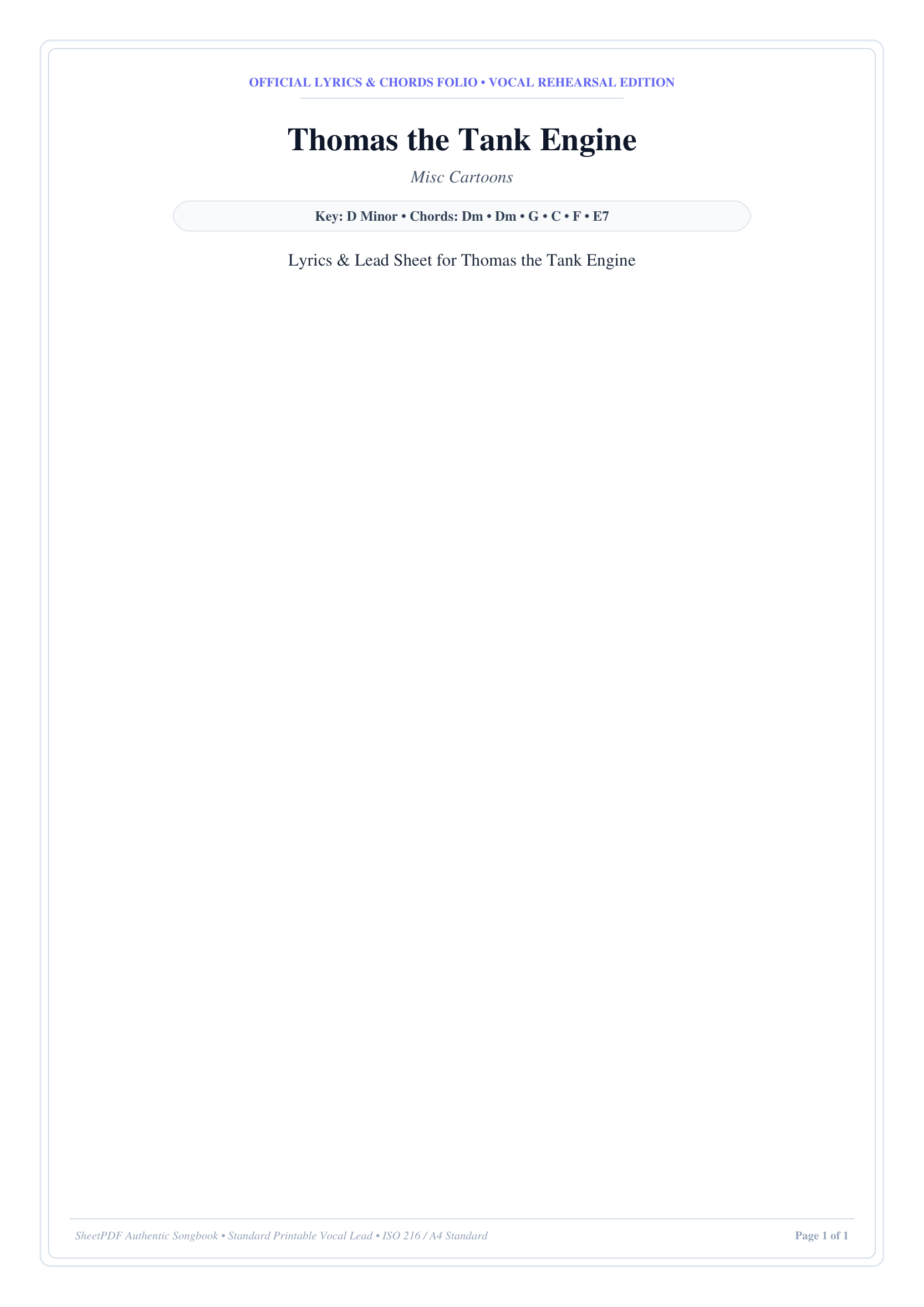 Thomas the Tank Engine Piano Sheet Music Page 1 Free PDF