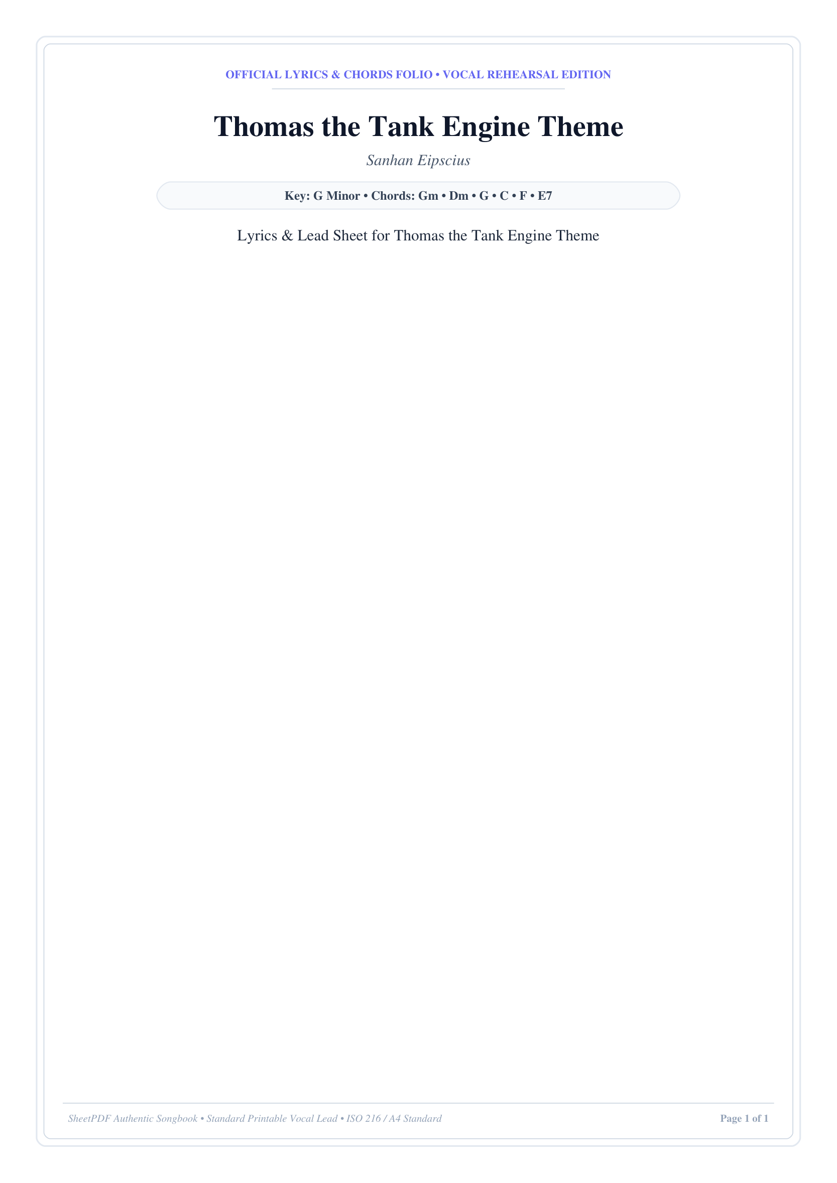 Thomas the Tank Engine Theme Lyrics & Chords Folio