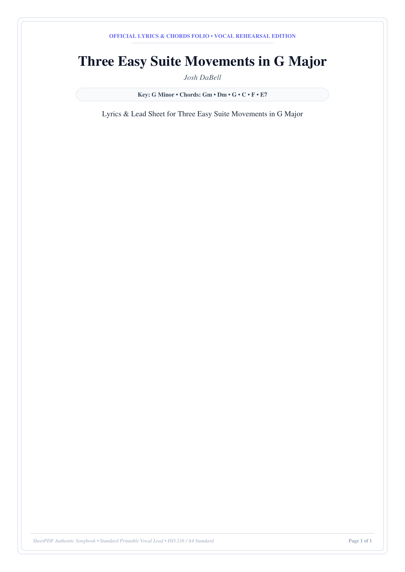 Three Easy Suite Movements in G Major Piano Sheet Music Page 1 Free PDF