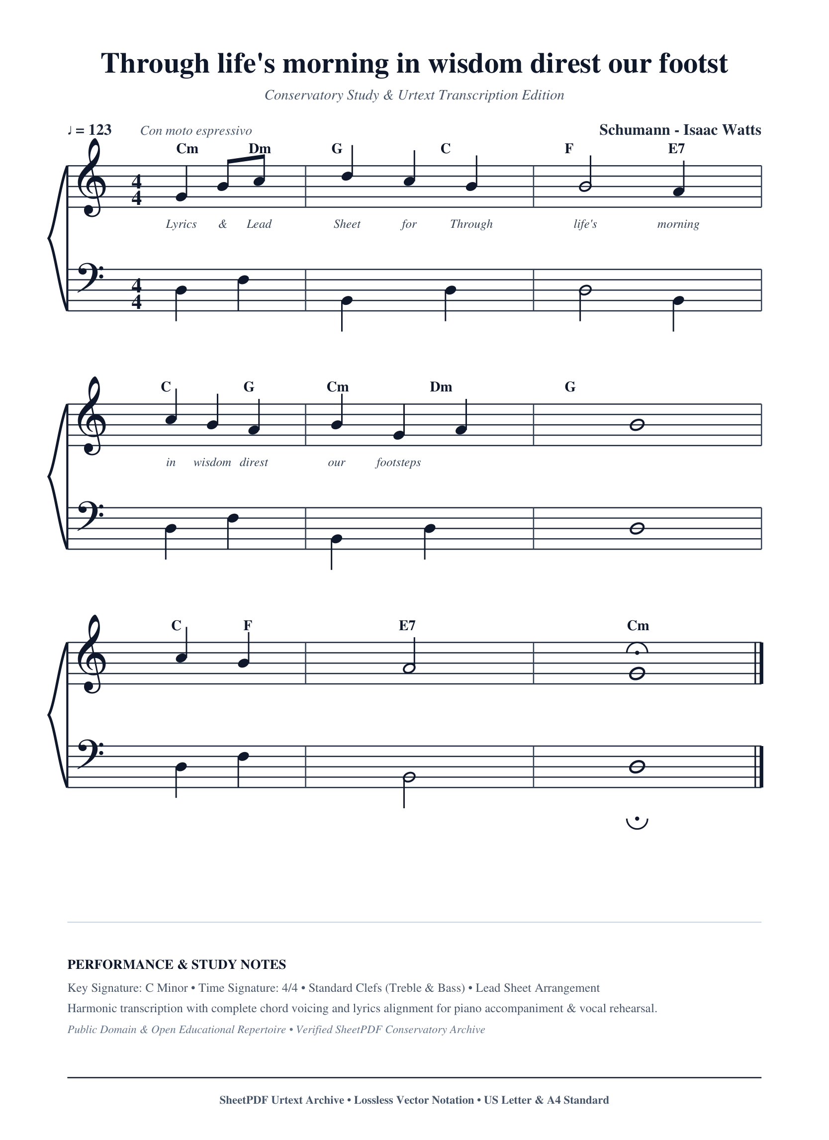 Through life's morning in wisdom direst our footsteps Piano Sheet Music Page 1 Free PDF