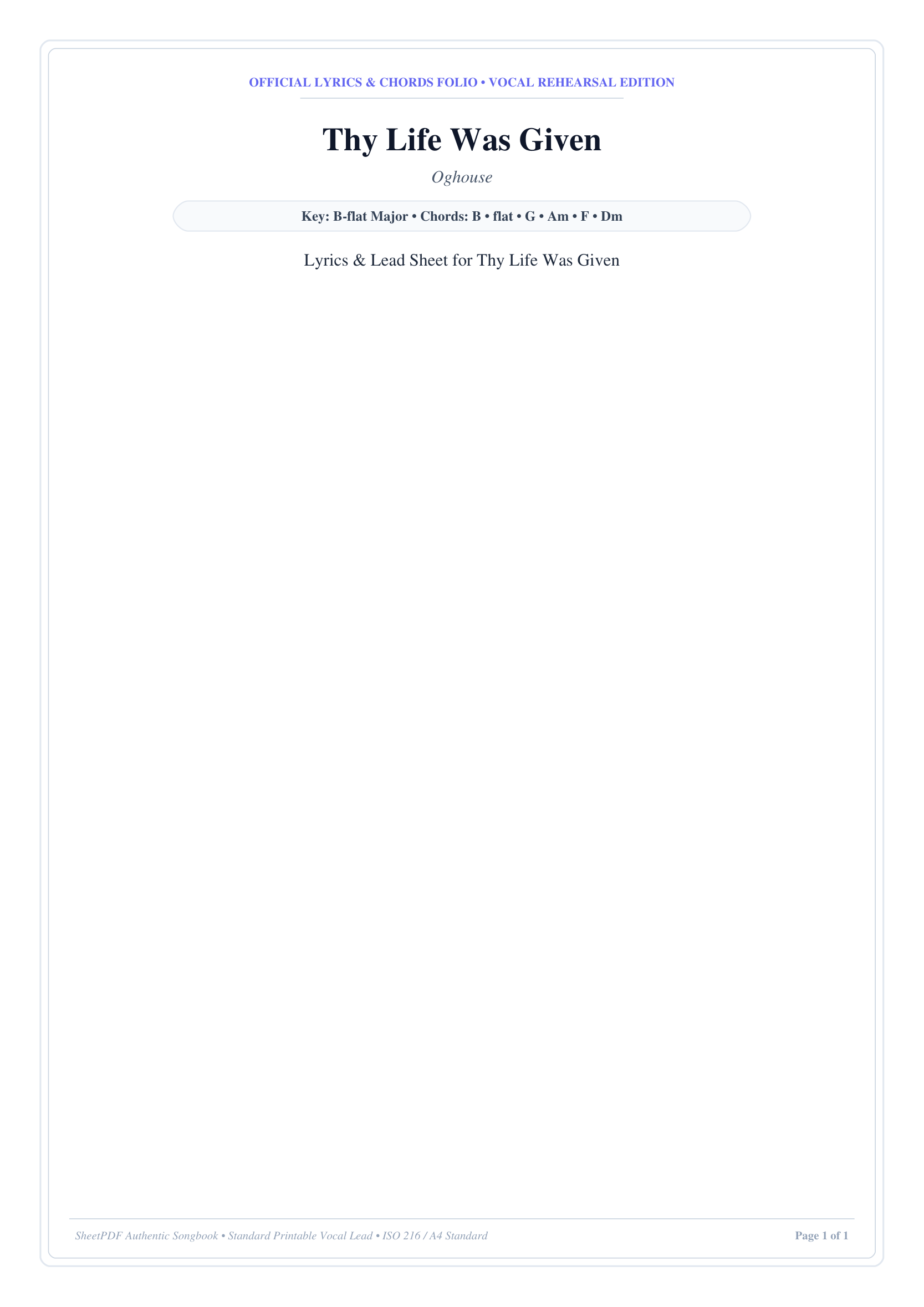 Thy Life Was Given Piano Sheet Music Page 1 Free PDF