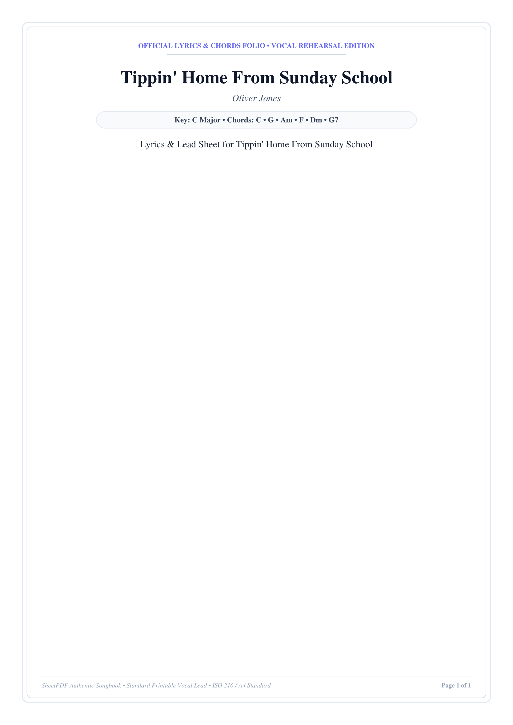 Tippin' Home From Sunday School Piano Sheet Music Page 1 Free PDF
