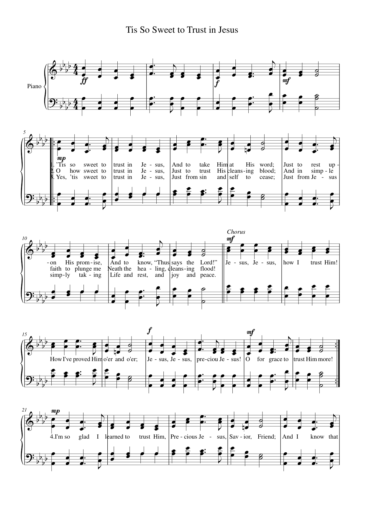 Tis So Sweet To Trust In Jesus Piano Sheet Music Page 1 Free PDF