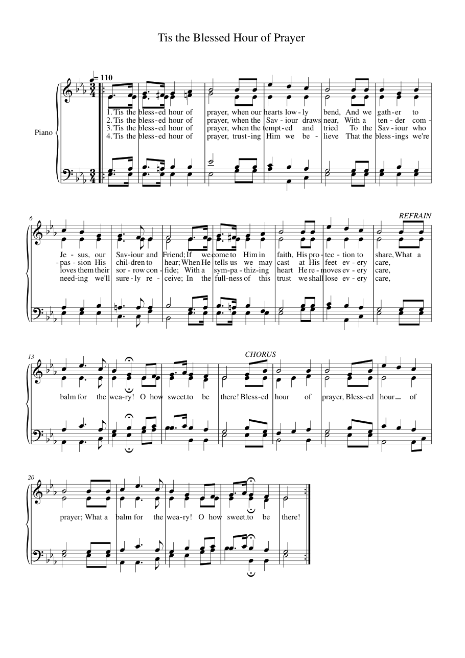 Tis the Blessed Hour of Prayer Piano Sheet Music Page 1 Free PDF
