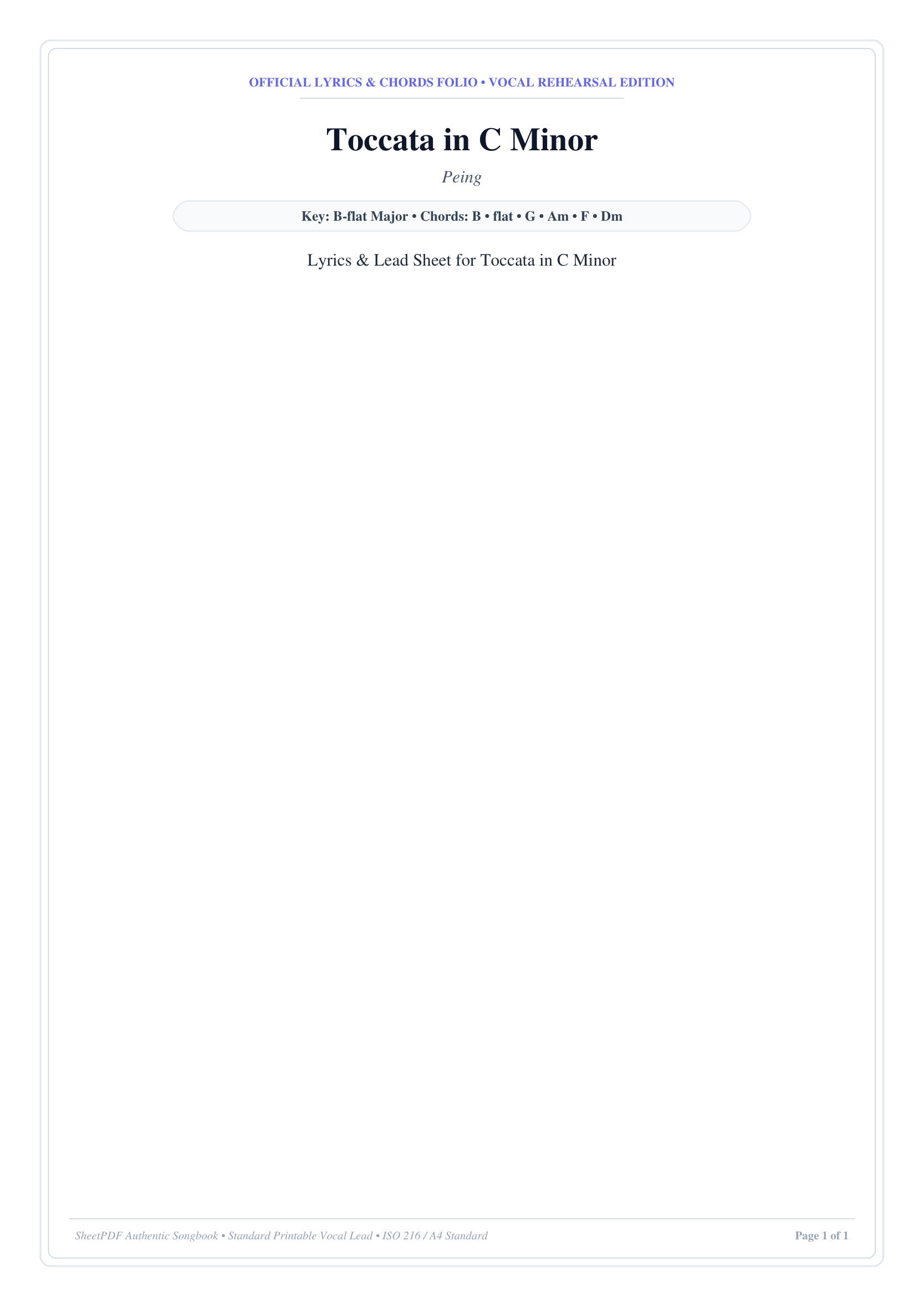 Toccata in C Minor Piano Sheet Music Page 1 Free PDF