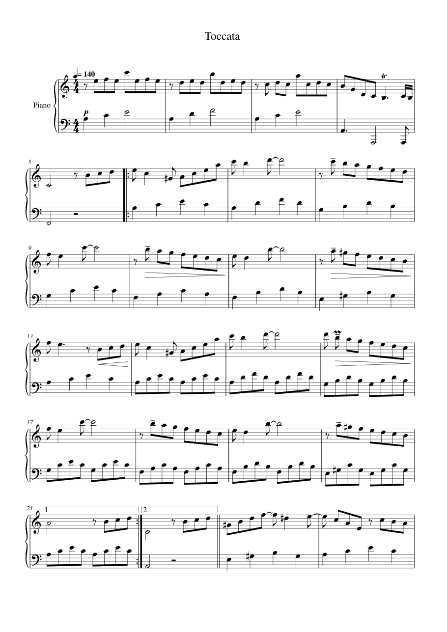 Toccata Piano Sheet Music Page 1 Free PDF