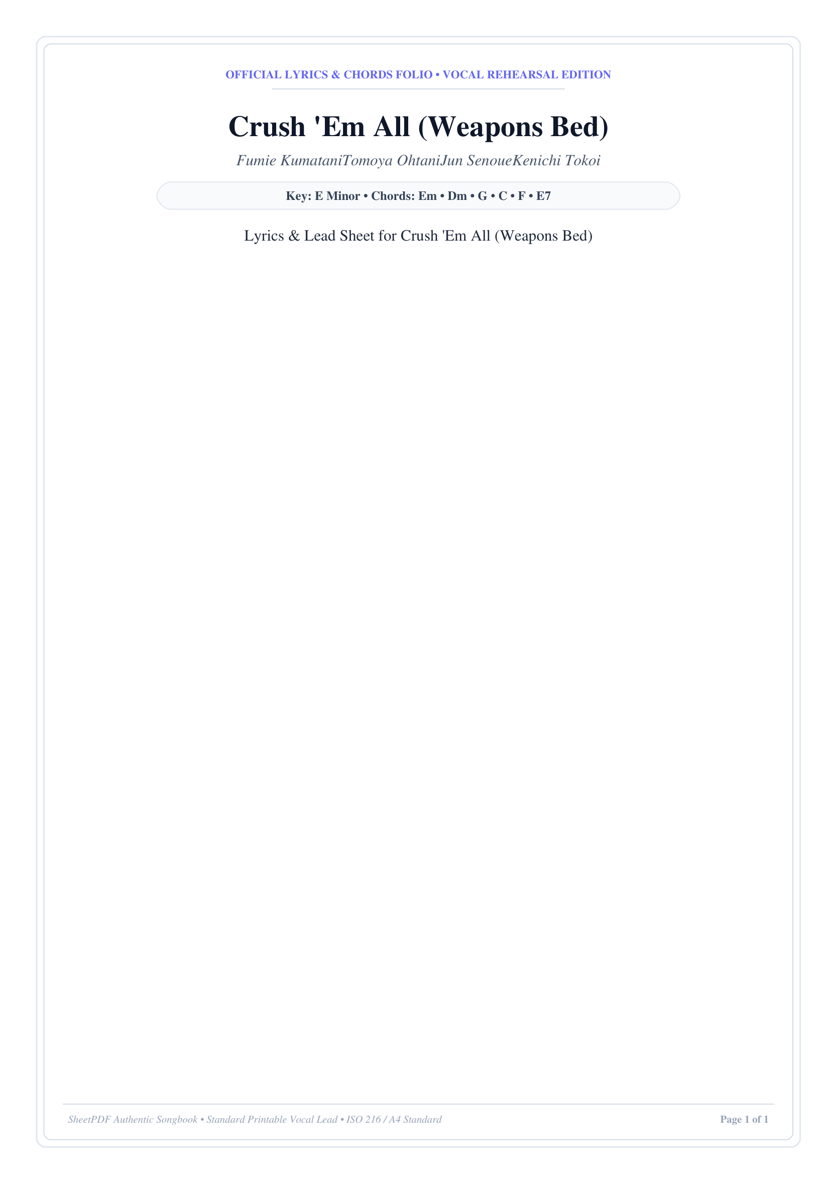 Crush 'Em All (Weapons Bed) Piano Sheet Music Page 1 Free PDF