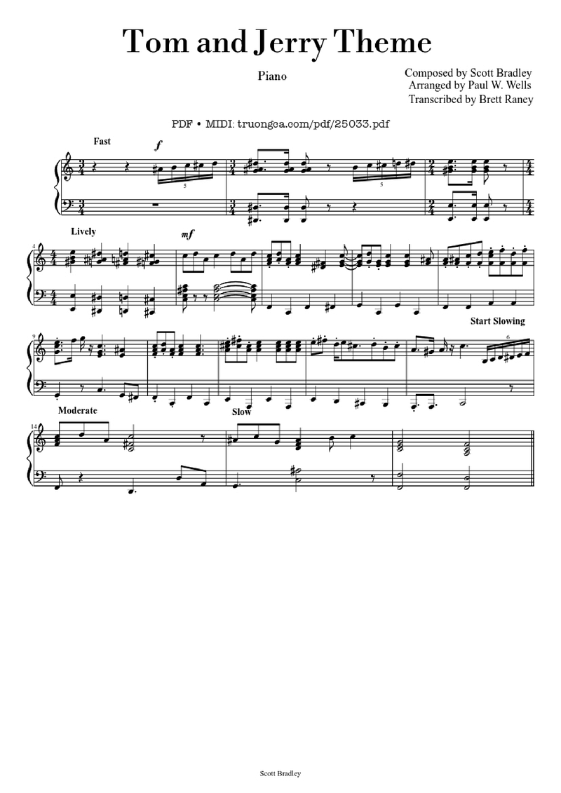 Tom and Jerry Piano Sheet Music Page 1 Free PDF
