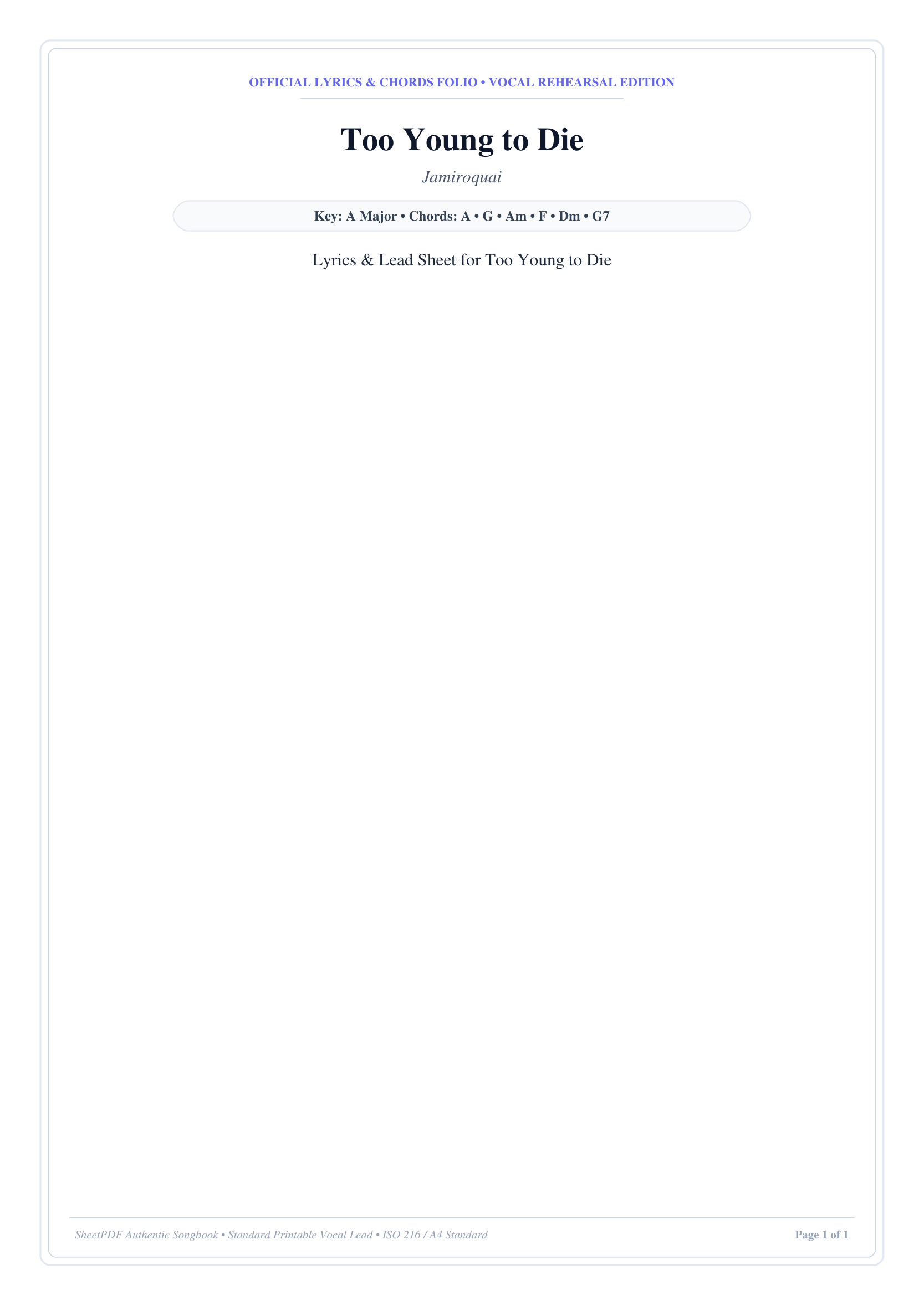 Too Young to Die Lyrics & Chords Folio