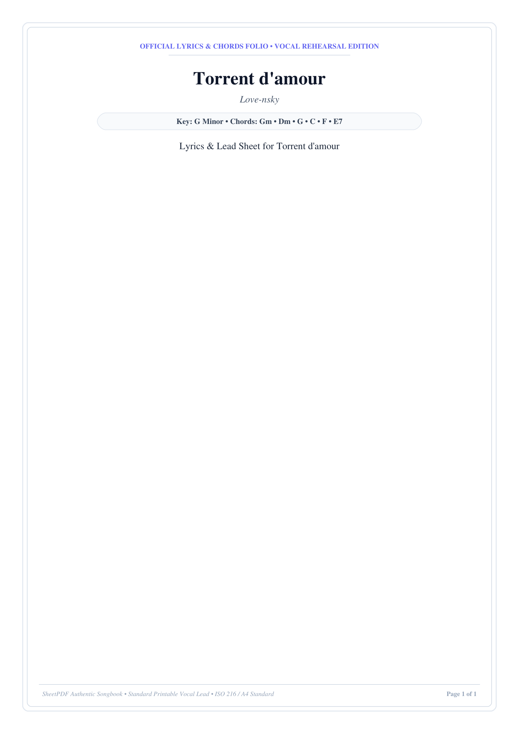 Torrent d'amour Piano Sheet Music Score Page 1
