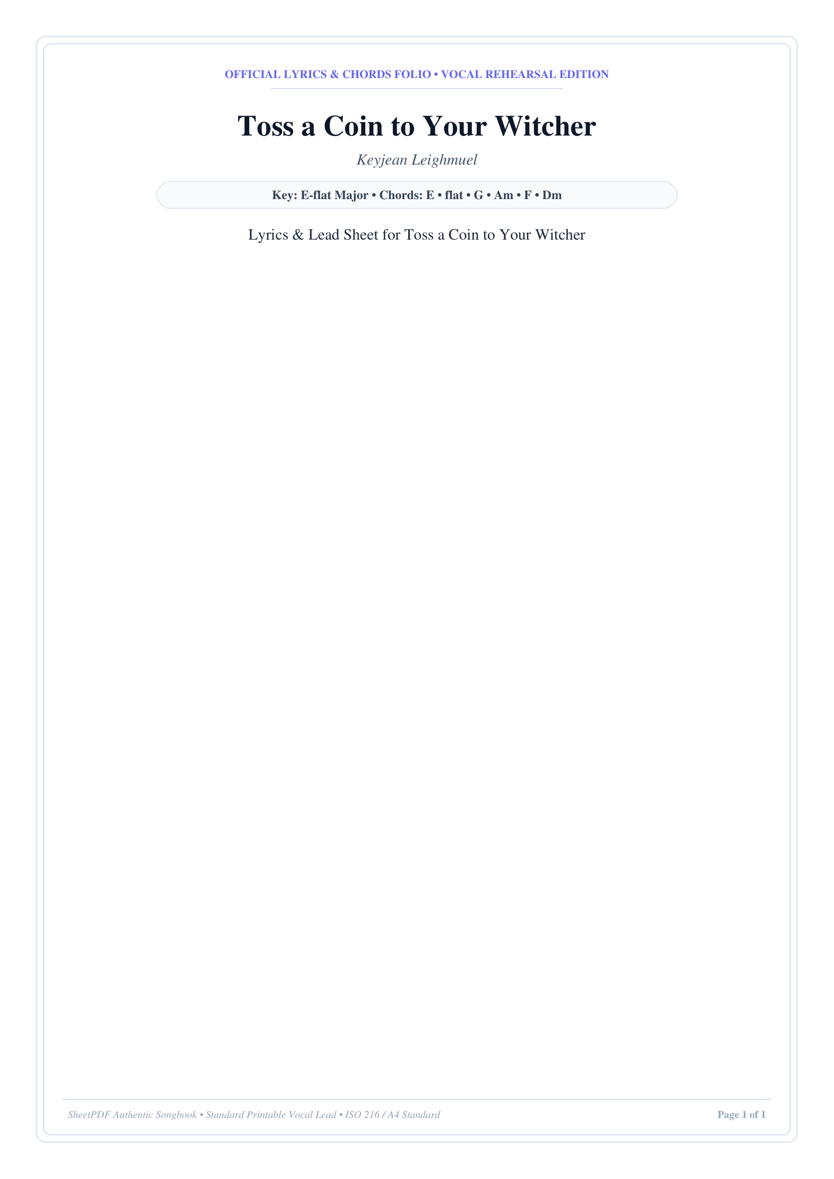 Toss a Coin to Your Witcher Piano Sheet Music Page 1 Free PDF