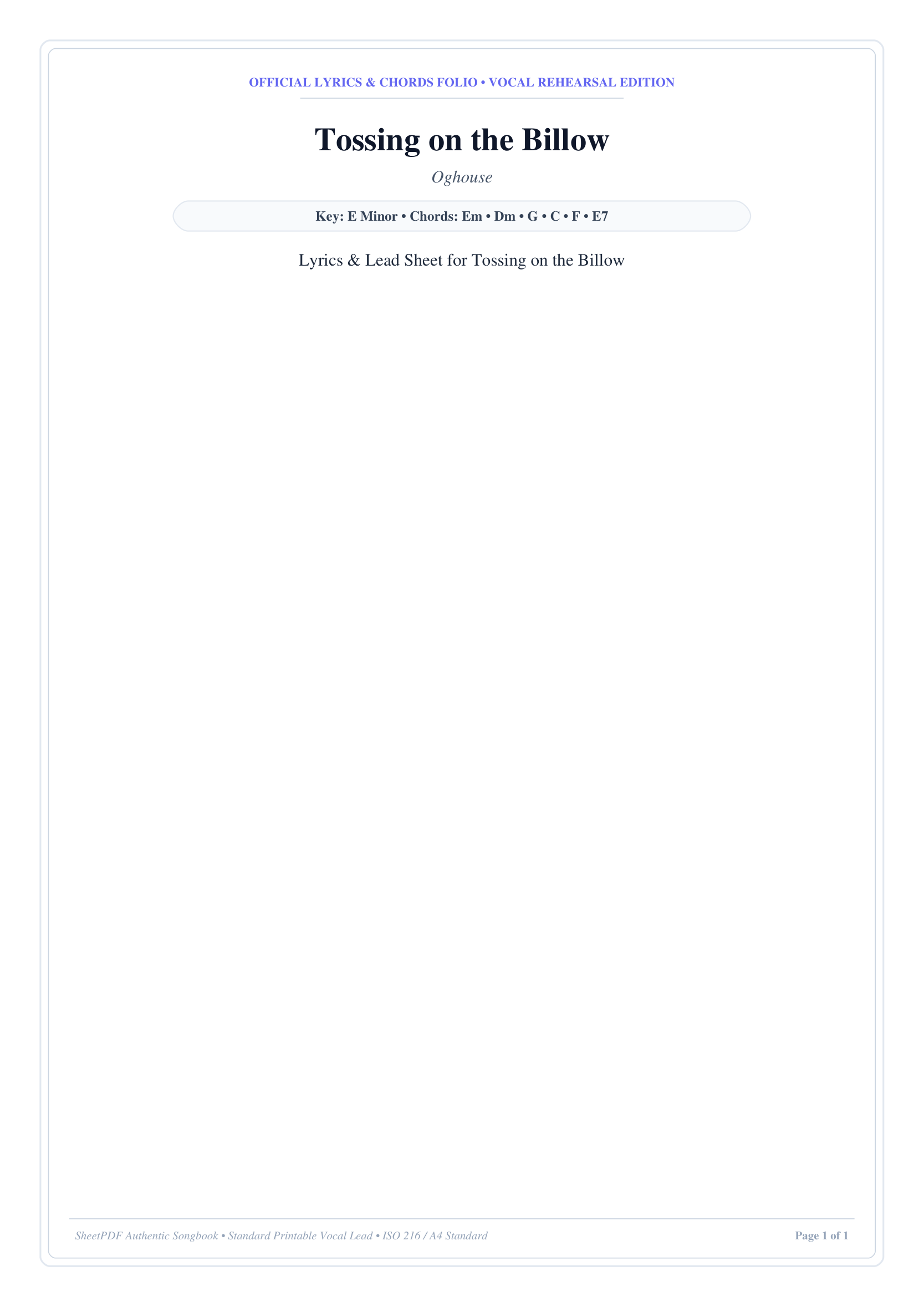 Tossing on the Billow Piano Sheet Music Page 1 Free PDF