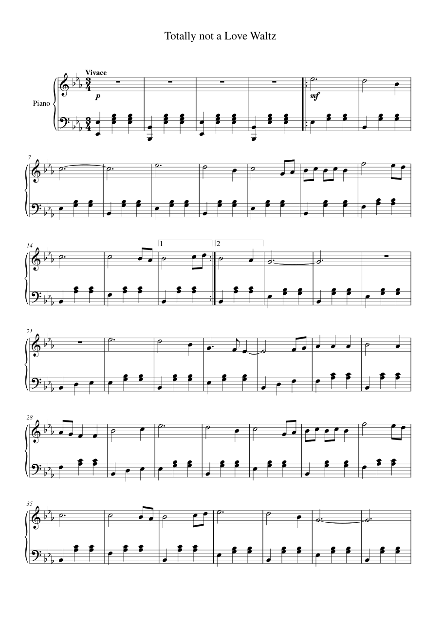 Totally not a Love Waltz Piano Sheet Music Page 1 Free PDF