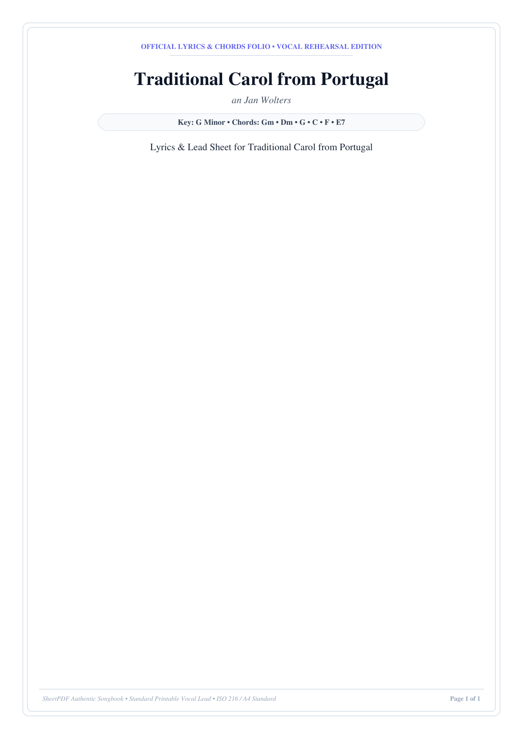 Traditional Carol from Portugal Piano Sheet Music Page 1 Free PDF
