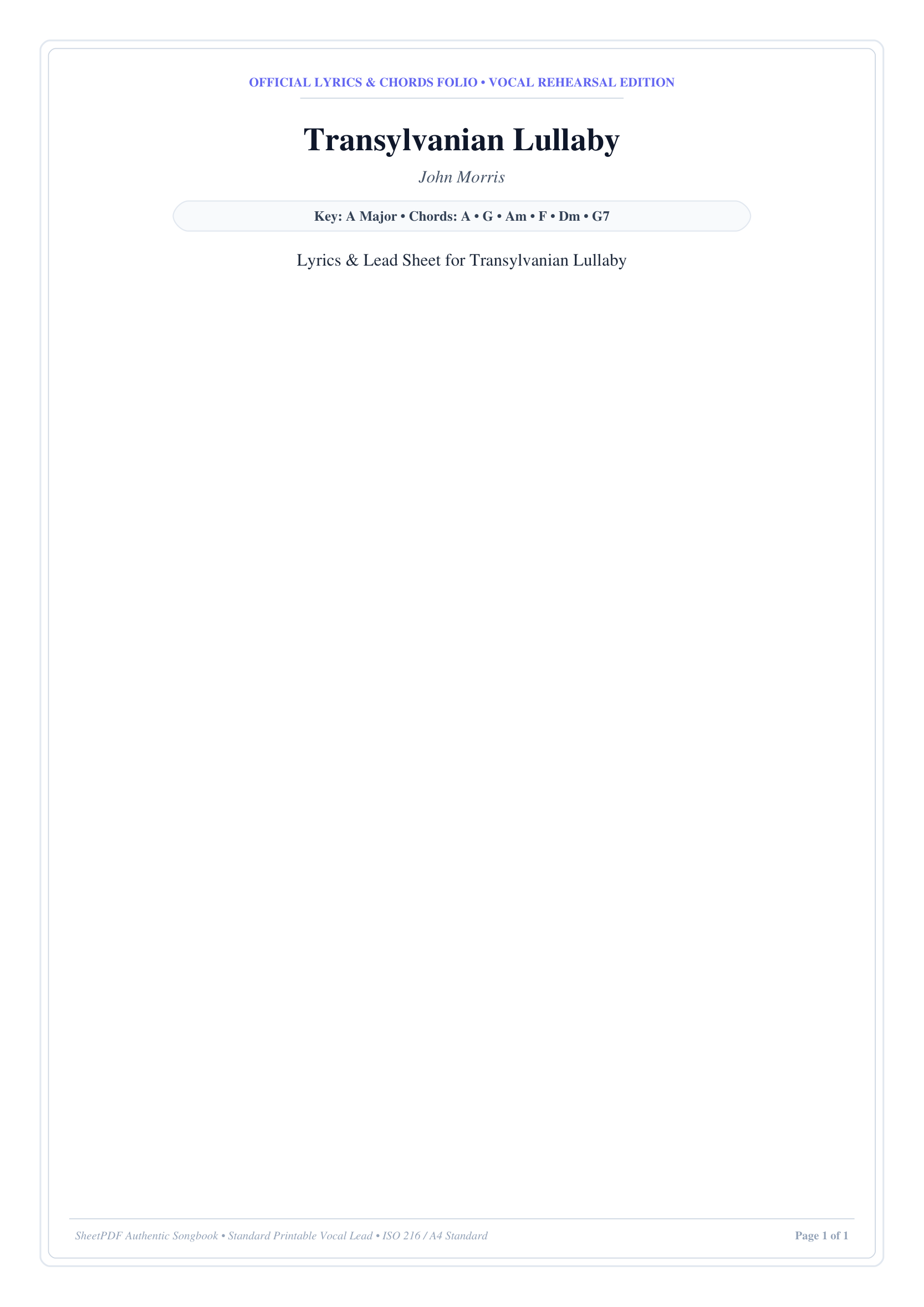 Transylvanian Lullaby Lyrics & Chords Folio