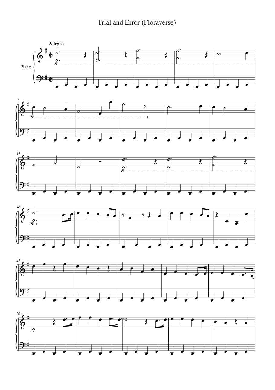 Trial and Error (Floraverse) Piano Sheet Music Score Page 1