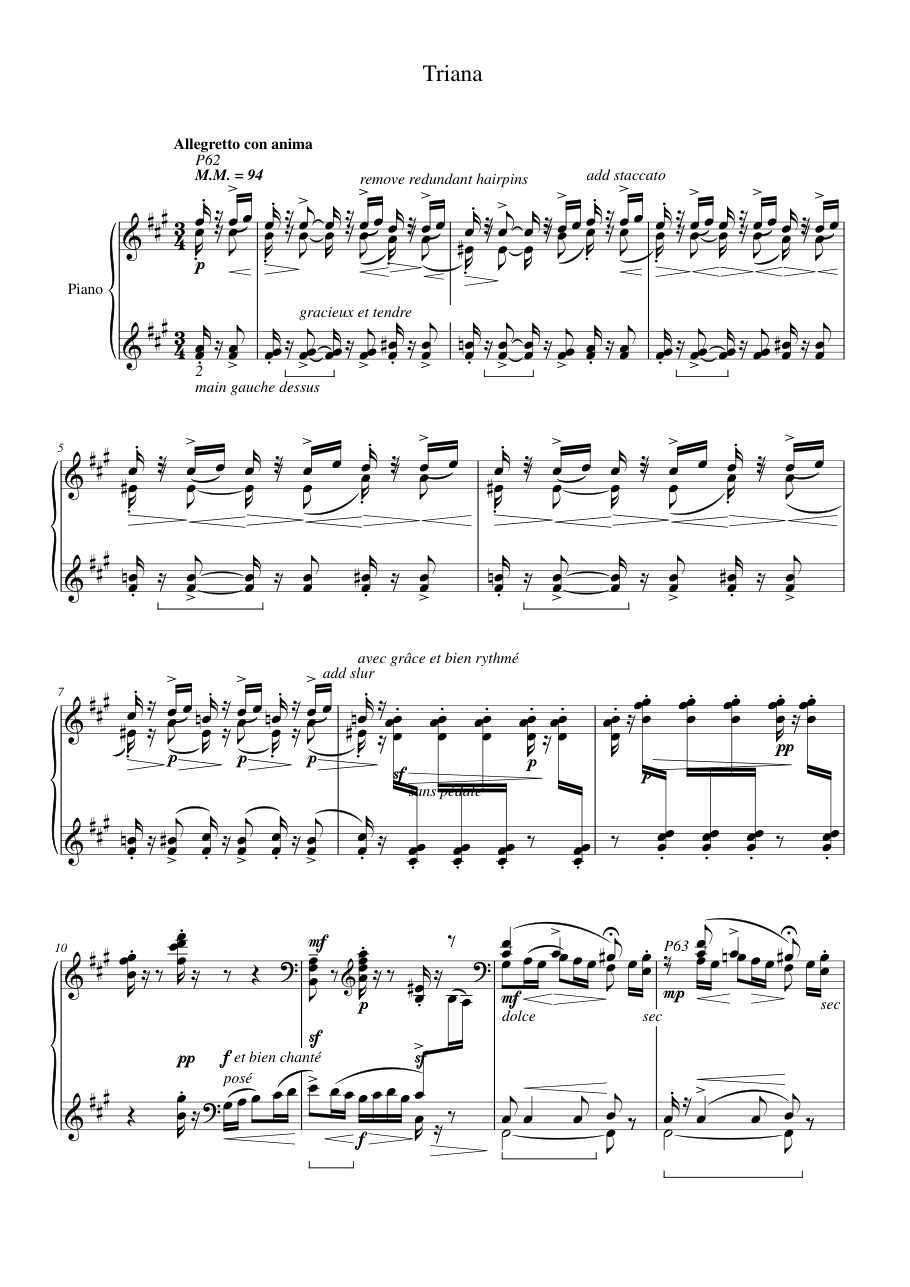 Triana Piano Sheet Music Score Page 1