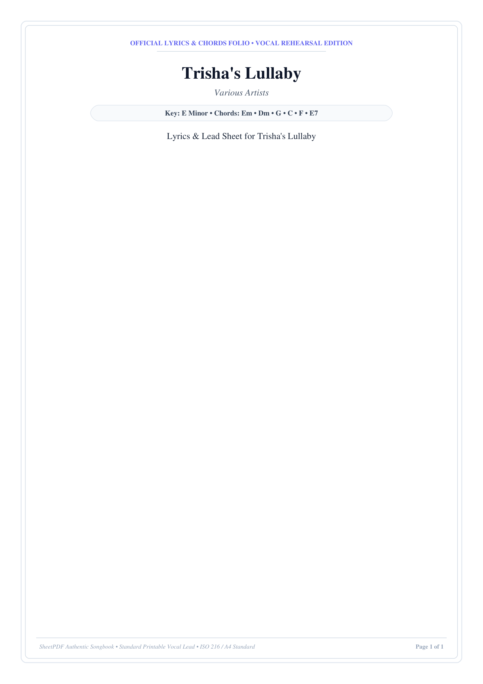 Trisha's Lullaby Lyrics & Chords Folio
