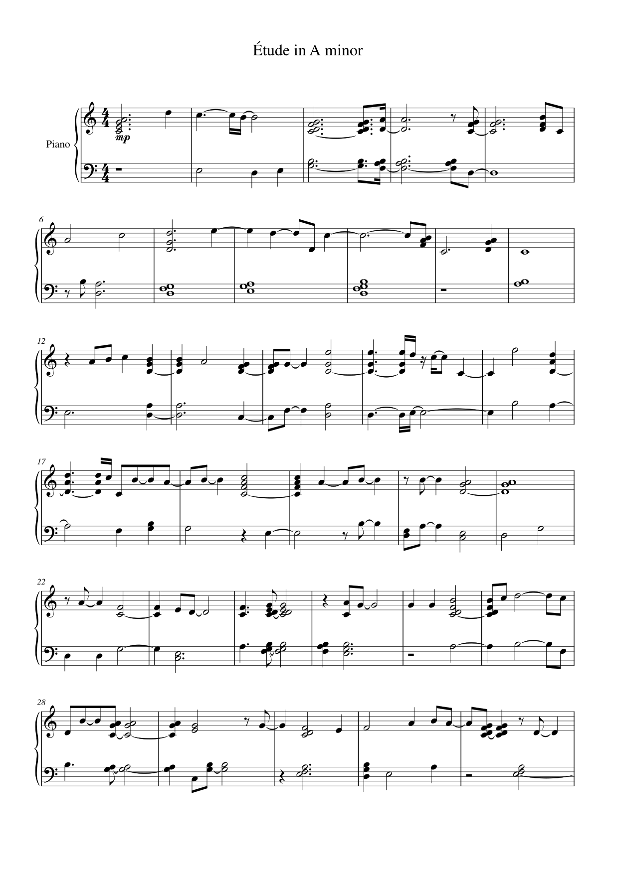 Étude in A minor Piano Sheet Music Page 1 Free PDF