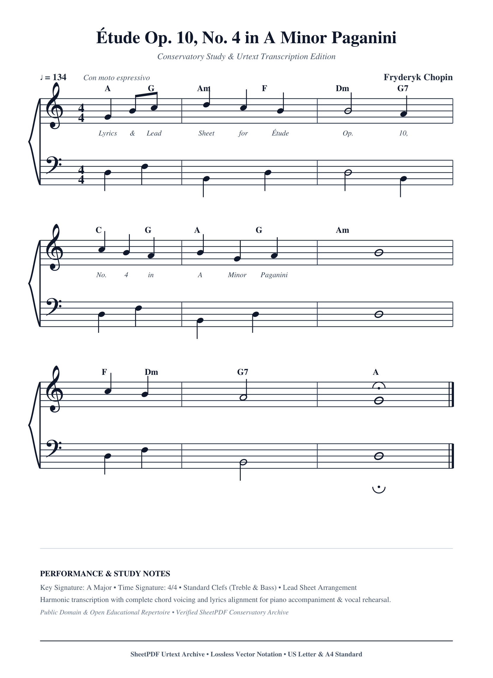 Étude Op. 10, No. 4 in A Minor Paganini Piano Sheet Music Page 1 Free PDF