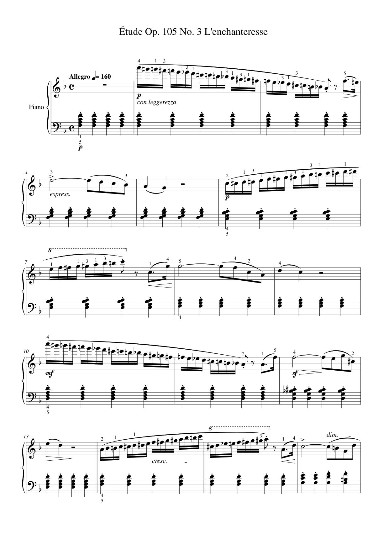 Étude Op. 105 No. 3 L'enchanteresse Piano Sheet Music Page 1 Free PDF