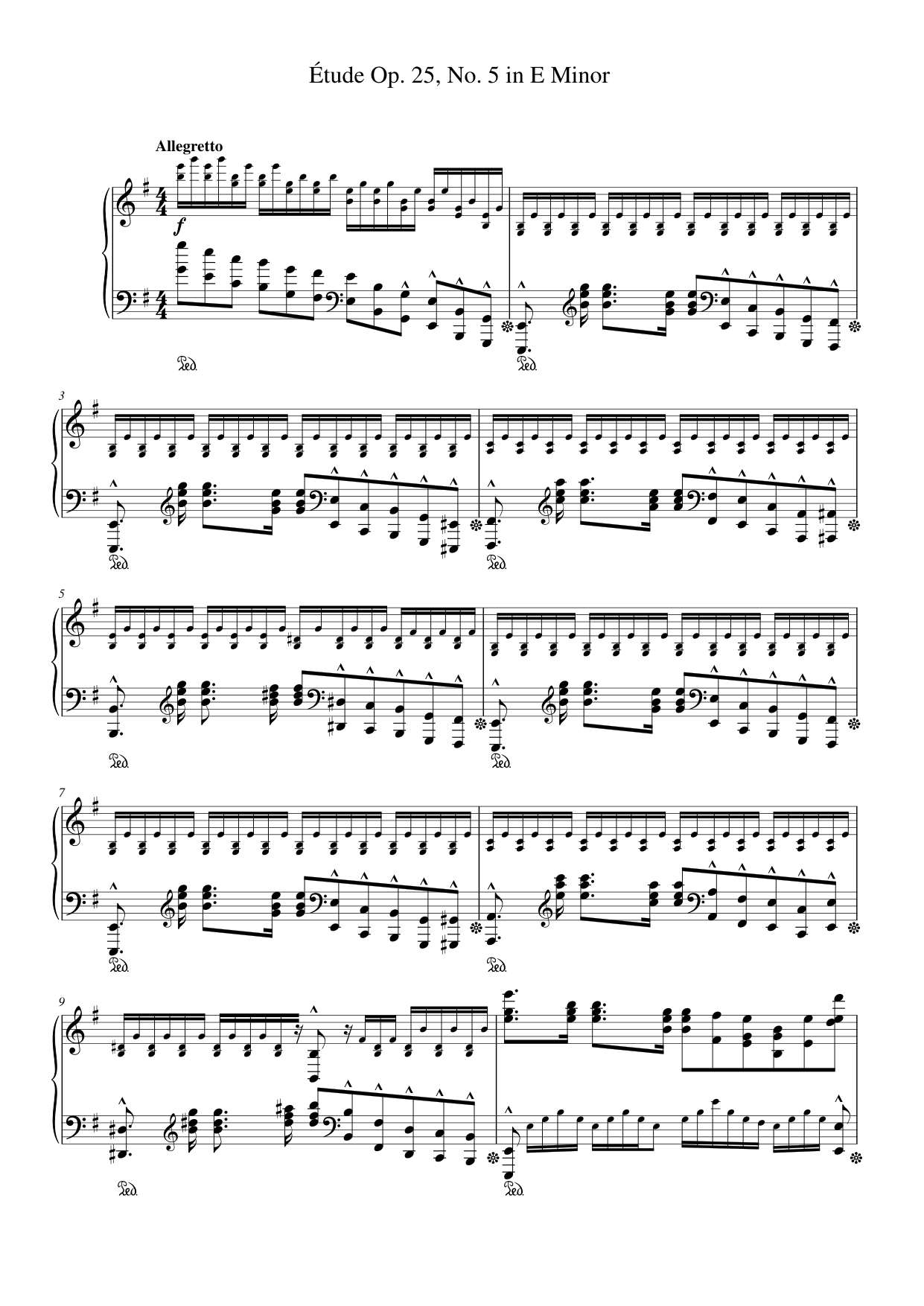 Étude Op. 25, No. 5 in E Minor Piano Sheet Music Page 1 Free PDF