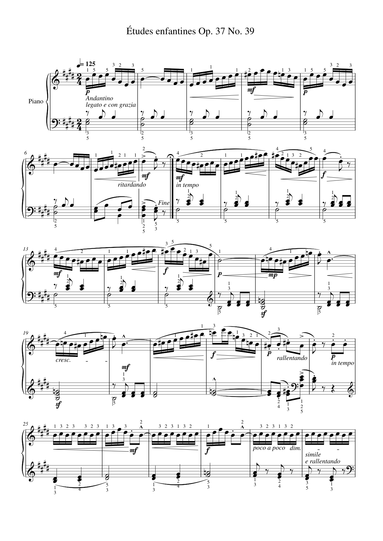 Études enfantines Op. 37 No. 39 Piano Sheet Music Page 1 Free PDF