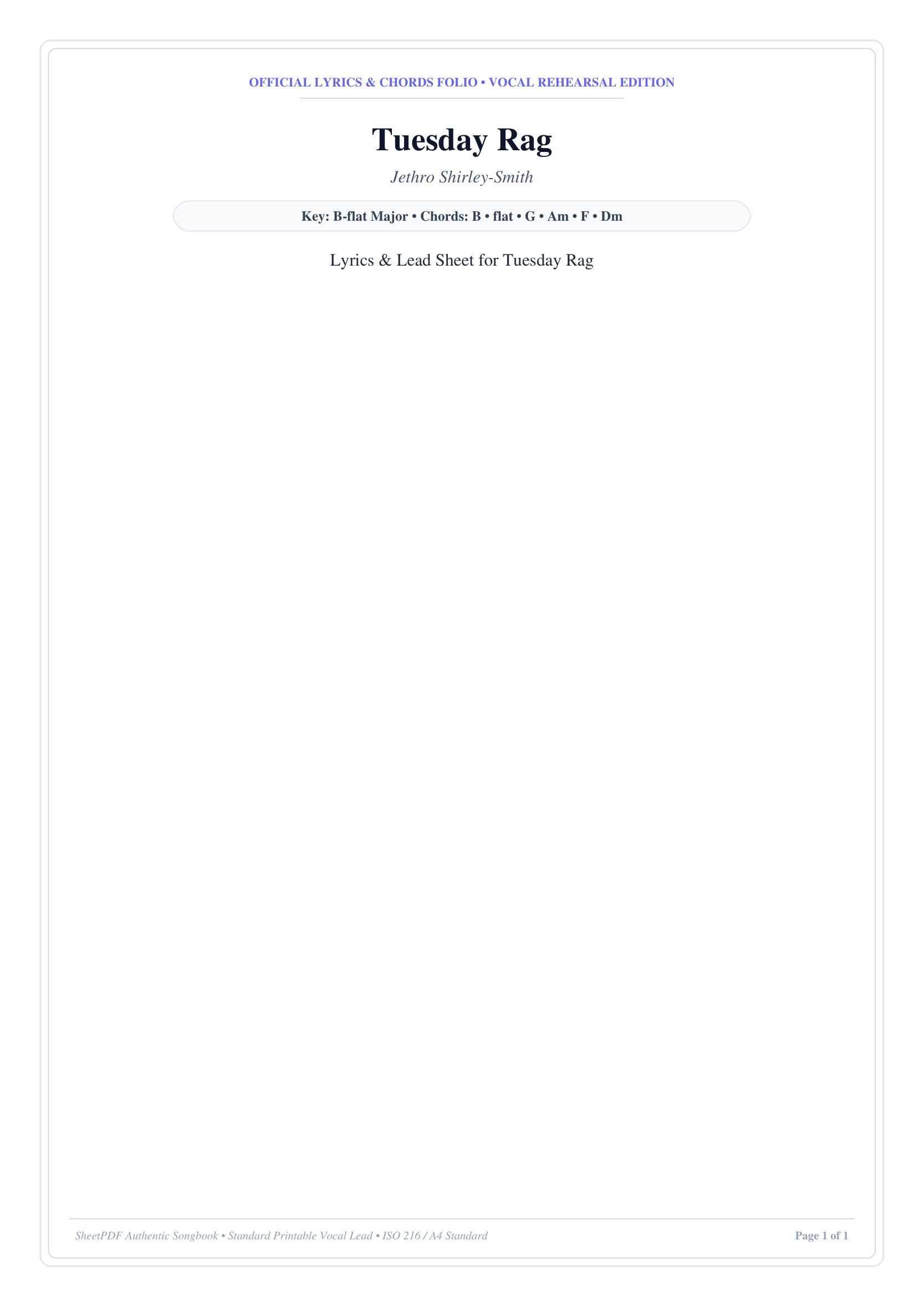 Tuesday Rag Piano Sheet Music Page 1 Free PDF