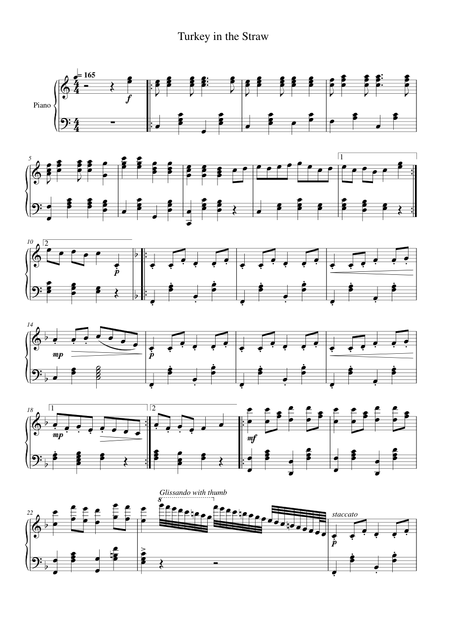 Turkey in the Straw Piano Sheet Music Page 1 Free PDF
